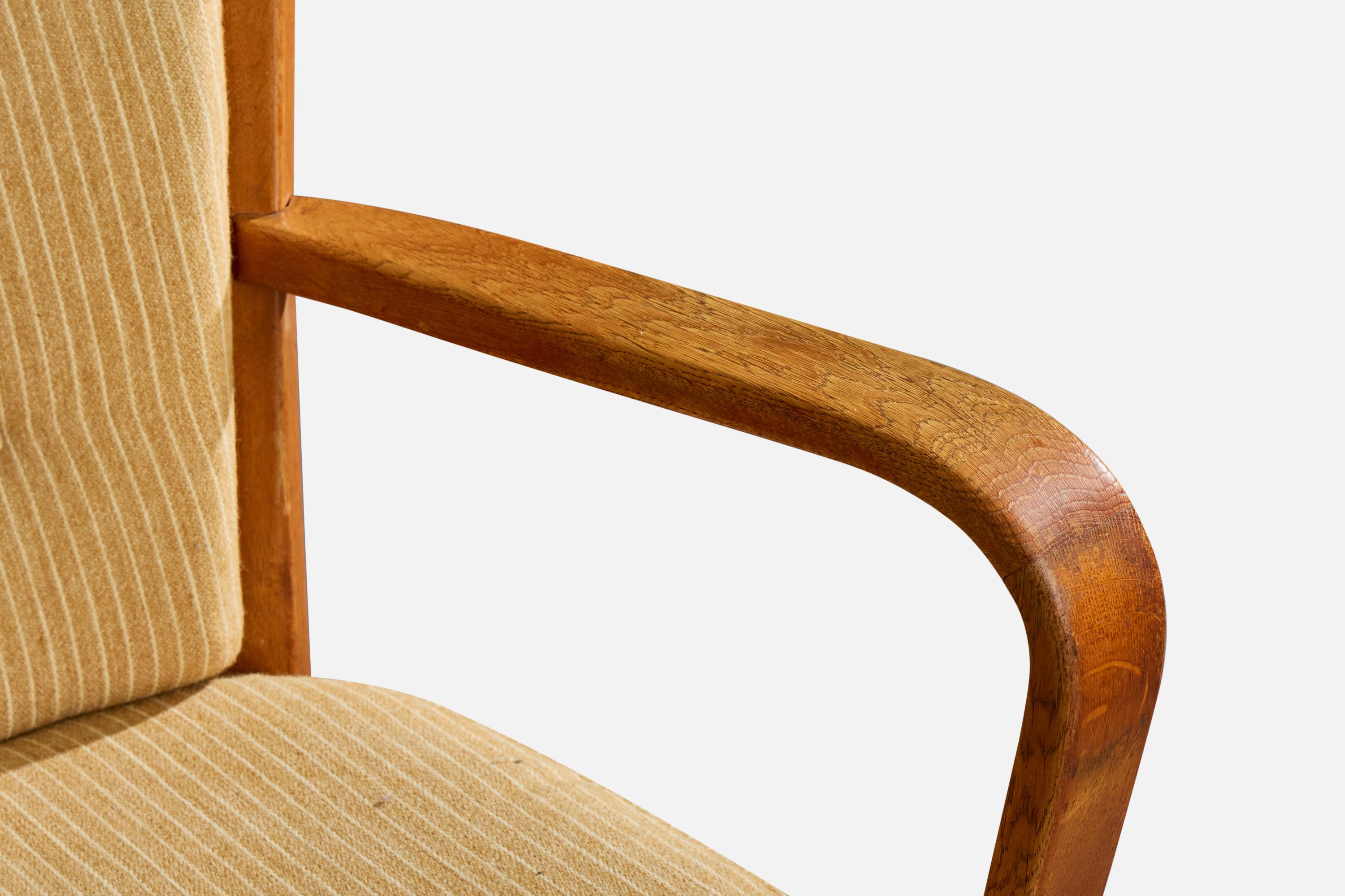 Fritz Hansen, Loungesessel, Eiche, Stoff, Dänemark, 1940er Jahre im Angebot 3