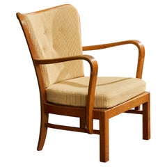 Fritz Hansen, Lounge Chair, Oak, Fabric, Denmark, 1940s