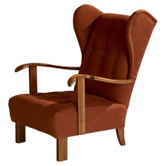 Fritz Hansen, Loungesessel, Holz, Stoff, Dänemark, 1940er Jahre