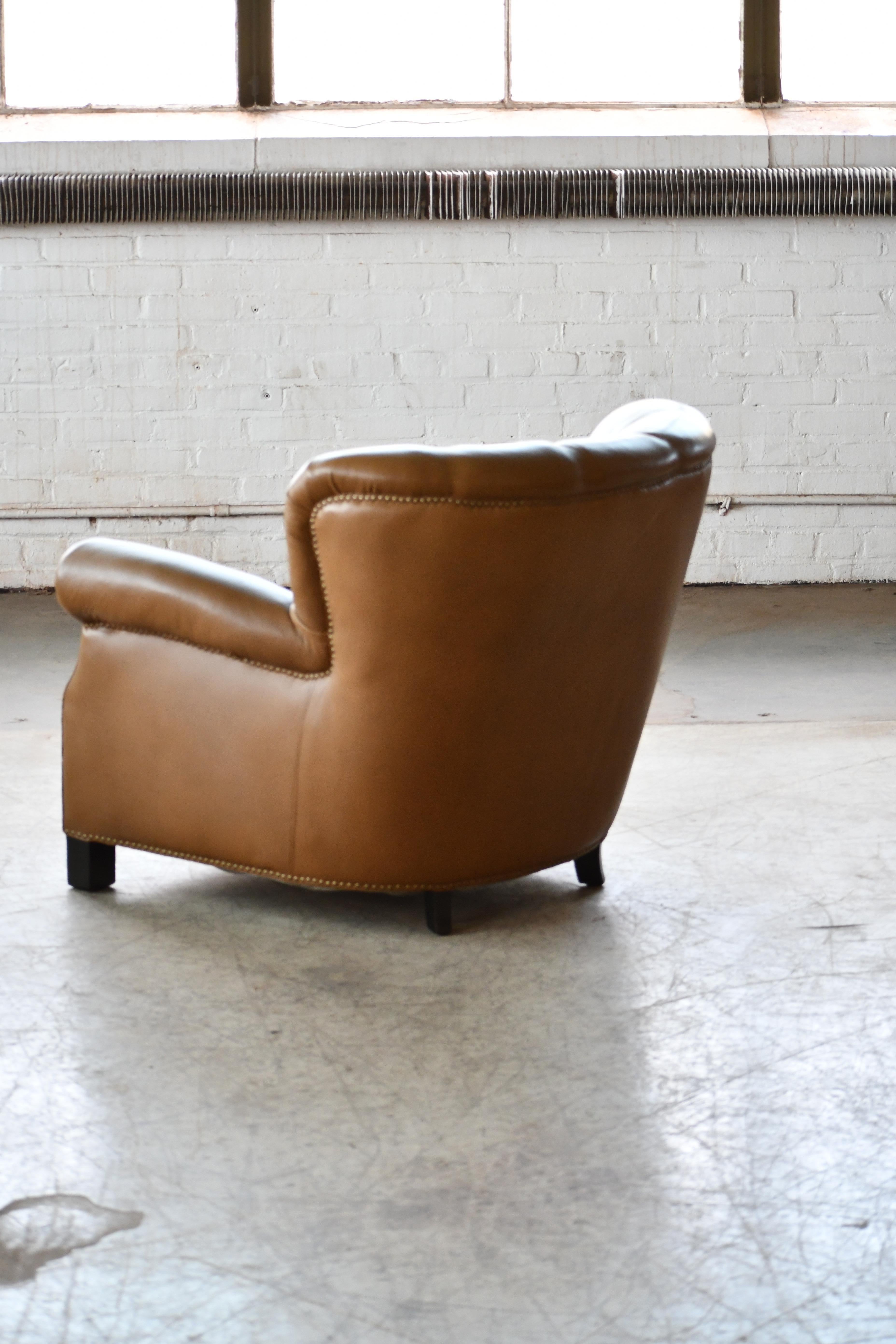 Fritz Hansen Model 1518 Large Club Chair in Olive Brown Leather, Denmark, 1940s 1