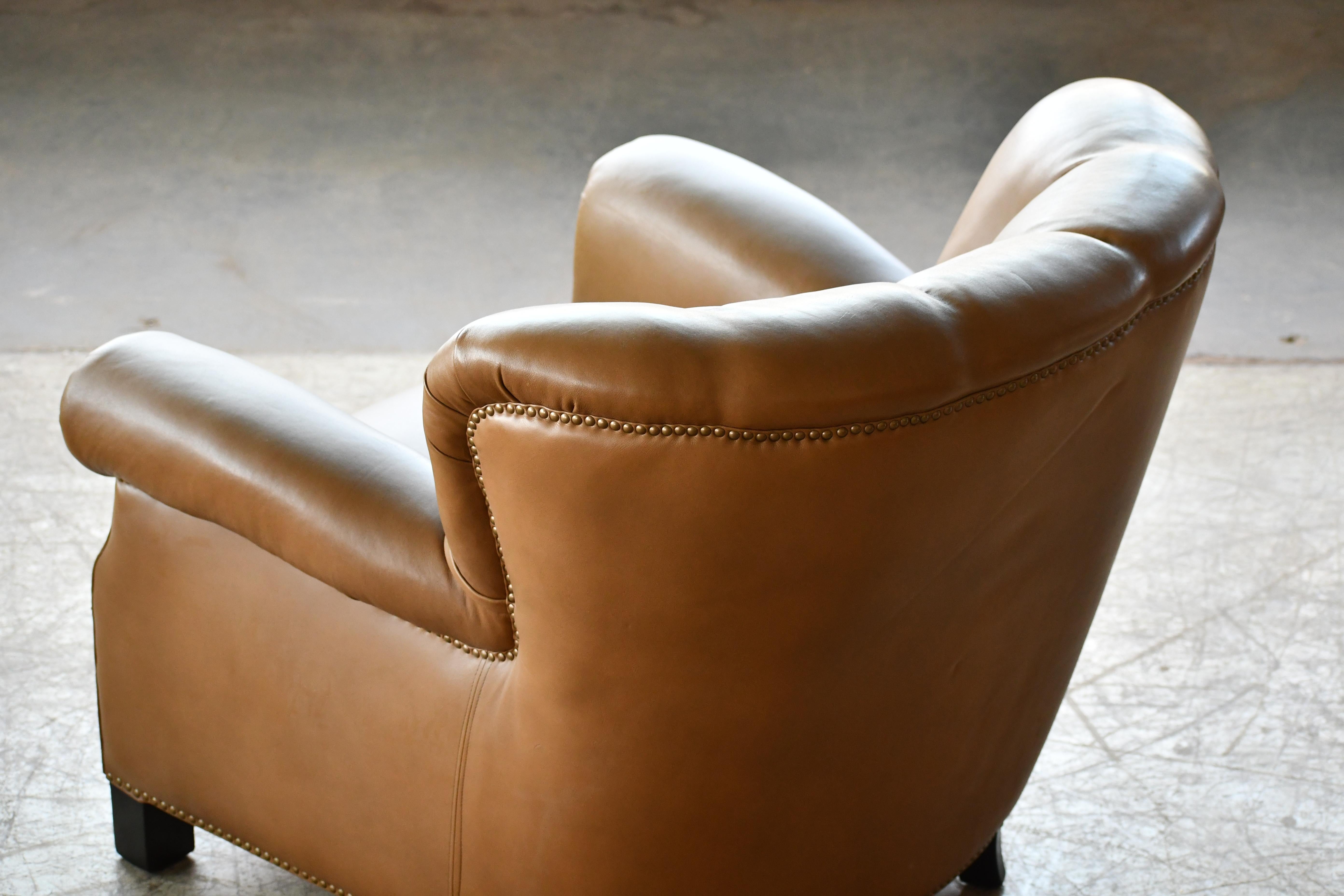 Fritz Hansen Model 1518 Large Club Chair in Olive Brown Leather, Denmark, 1940s 2