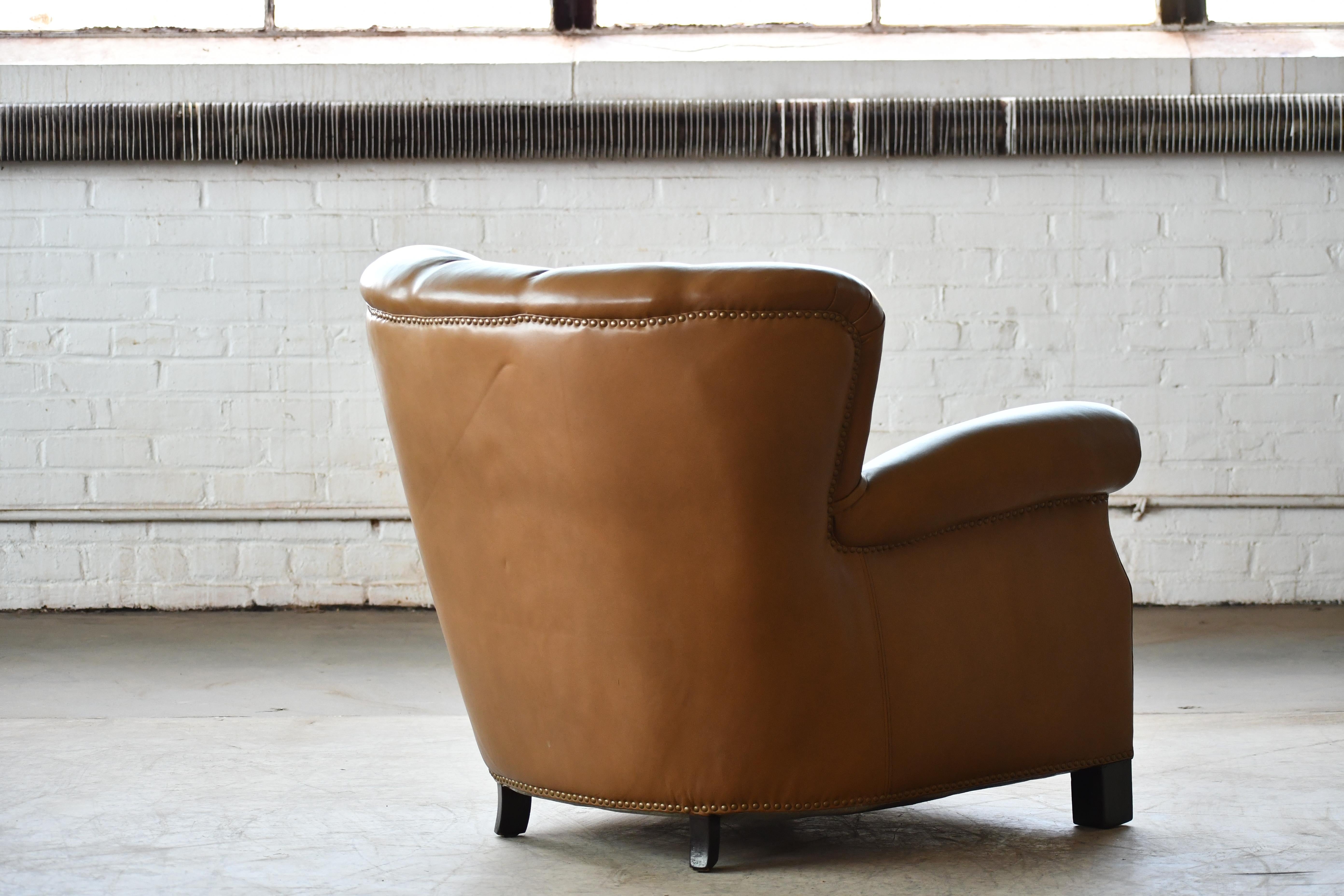 Fritz Hansen Model 1518 Large Club Chair in Olive Brown Leather, Denmark, 1940s 3
