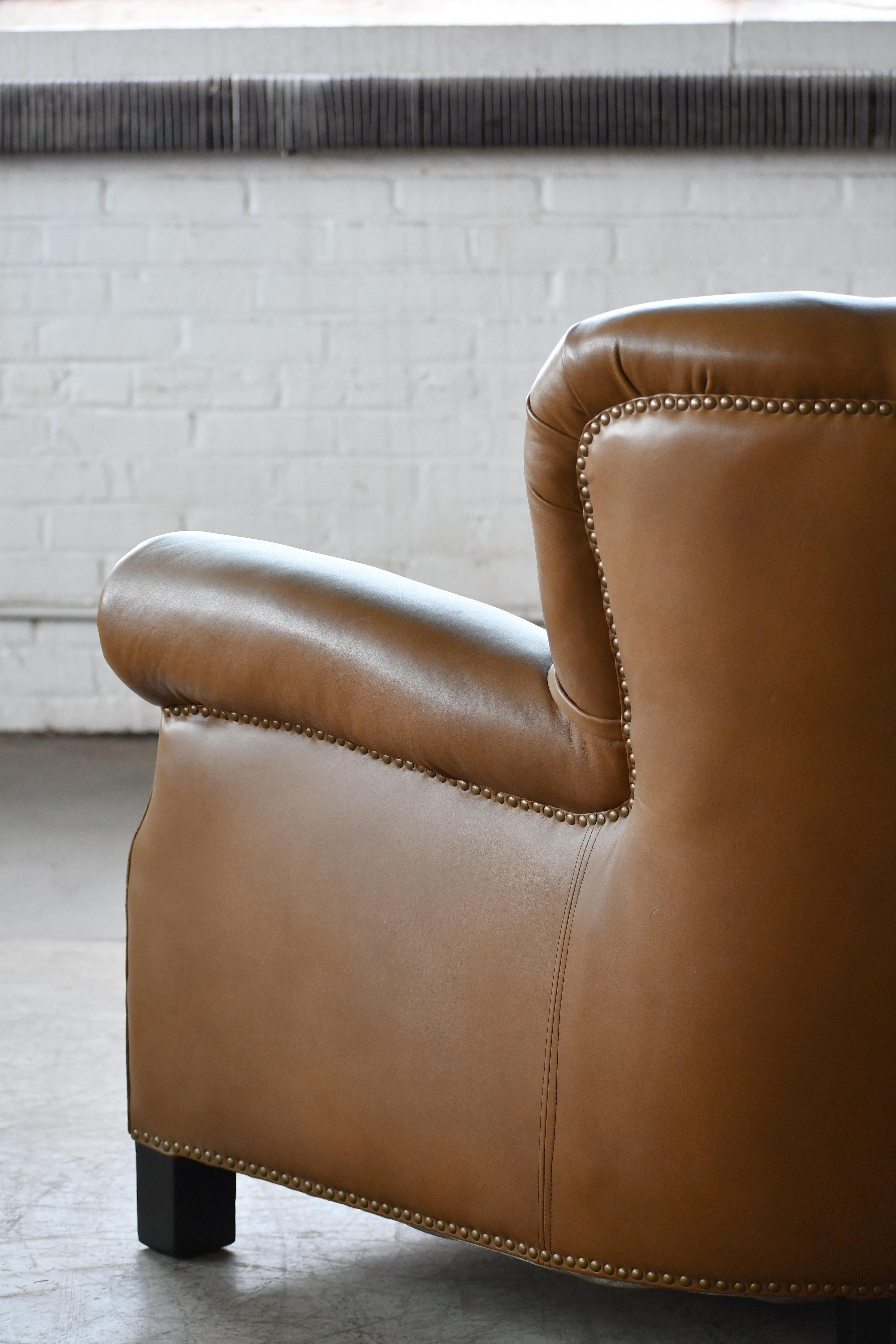 Fritz Hansen Model 1518 Large Club Chair in Olive Brown Leather, Denmark, 1940s 4