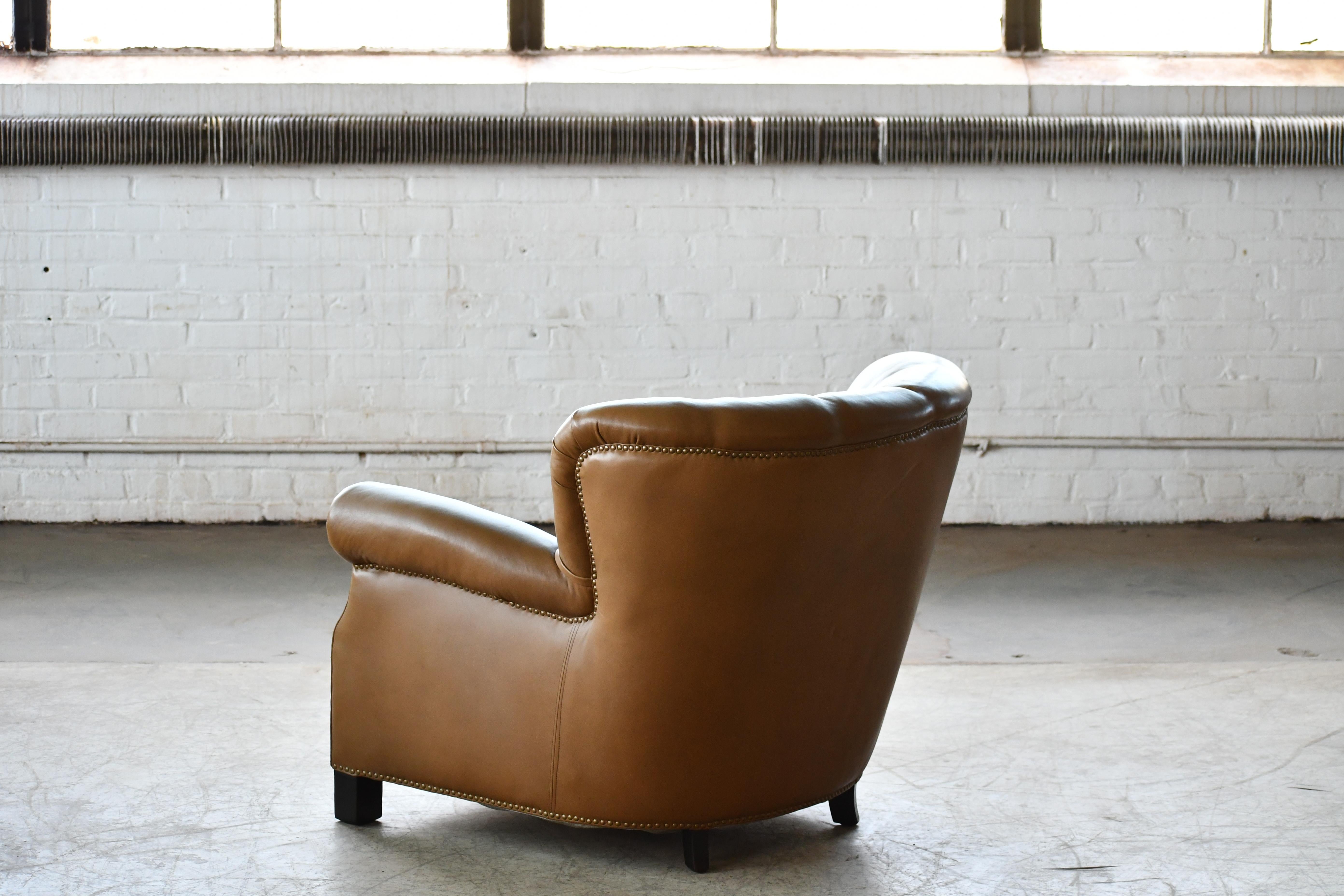 Mid-20th Century Fritz Hansen Model 1518 Large Club Chair in Olive Brown Leather, Denmark, 1940s