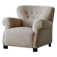 Silla Club Fritz Hansen Modelo 1518 de gran tamaño en lana de cordero beige, Dinamarca, años 40
