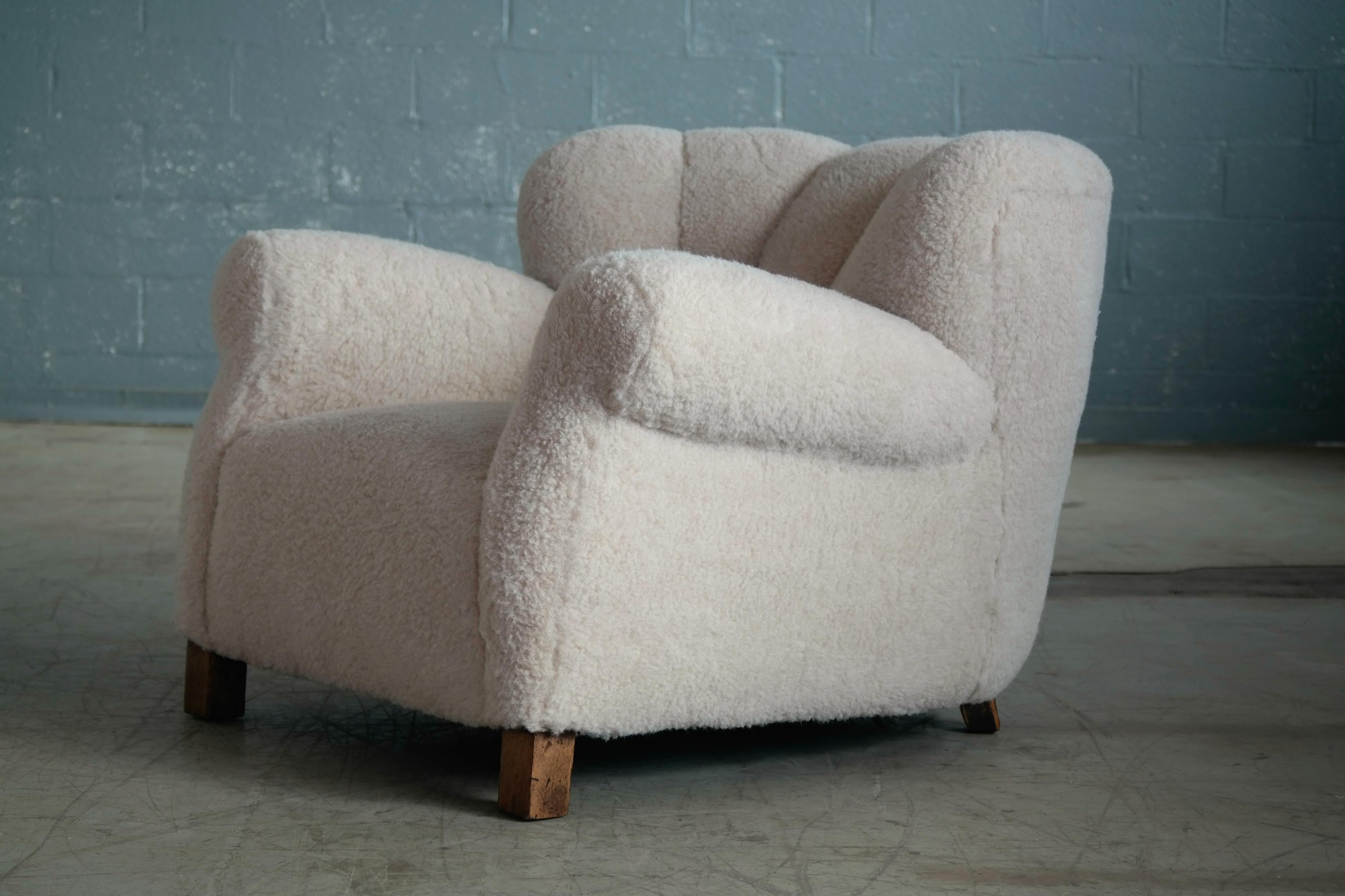 Wool Fritz Hansen Model 1518 Large Size Club Chair in Lambswool, Denmark, 1940s