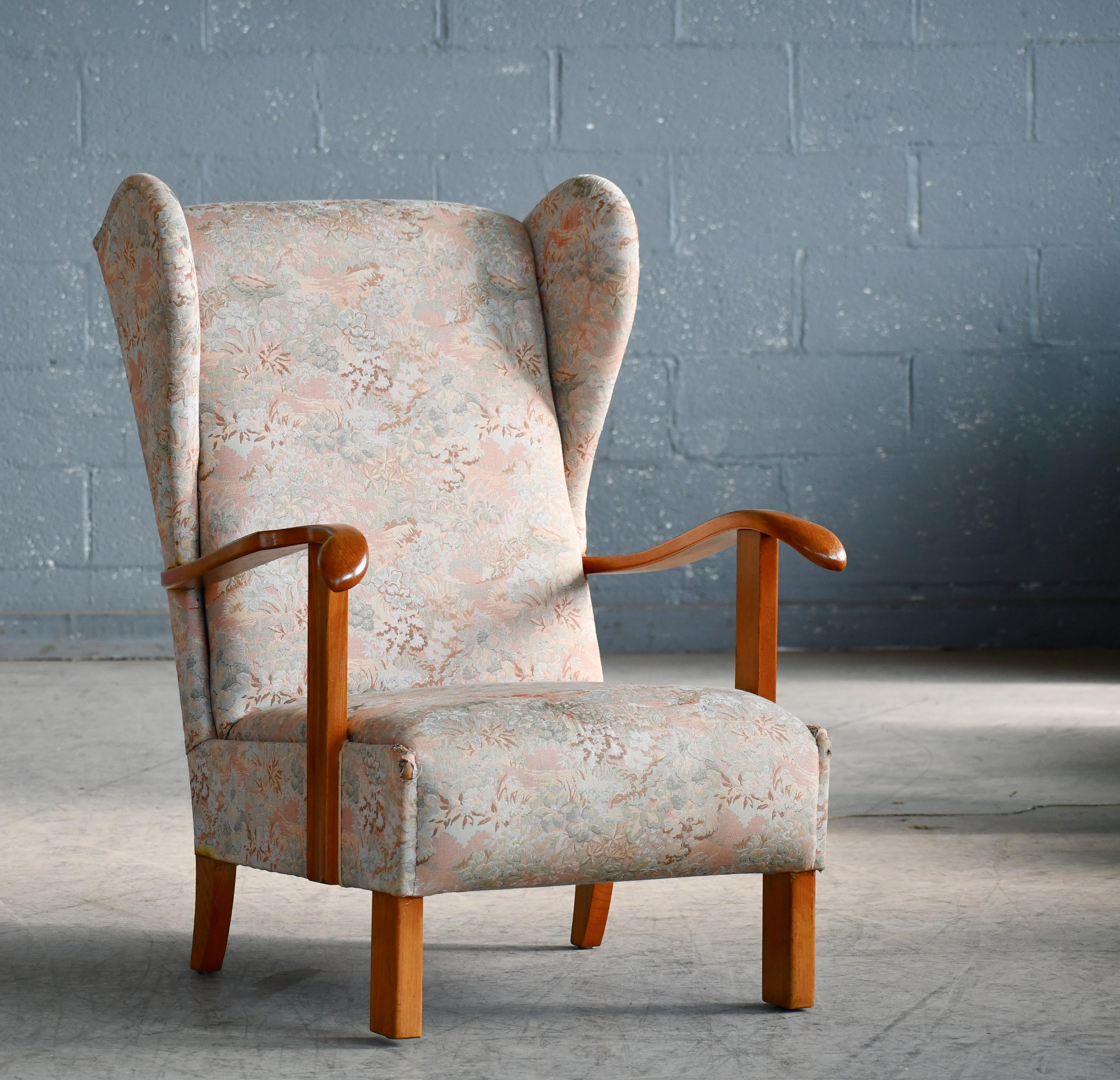 Mid-Century Modern Fritz Hansen Model 1582 Wingback Lounge Chair Danish Mid-Century  For Sale