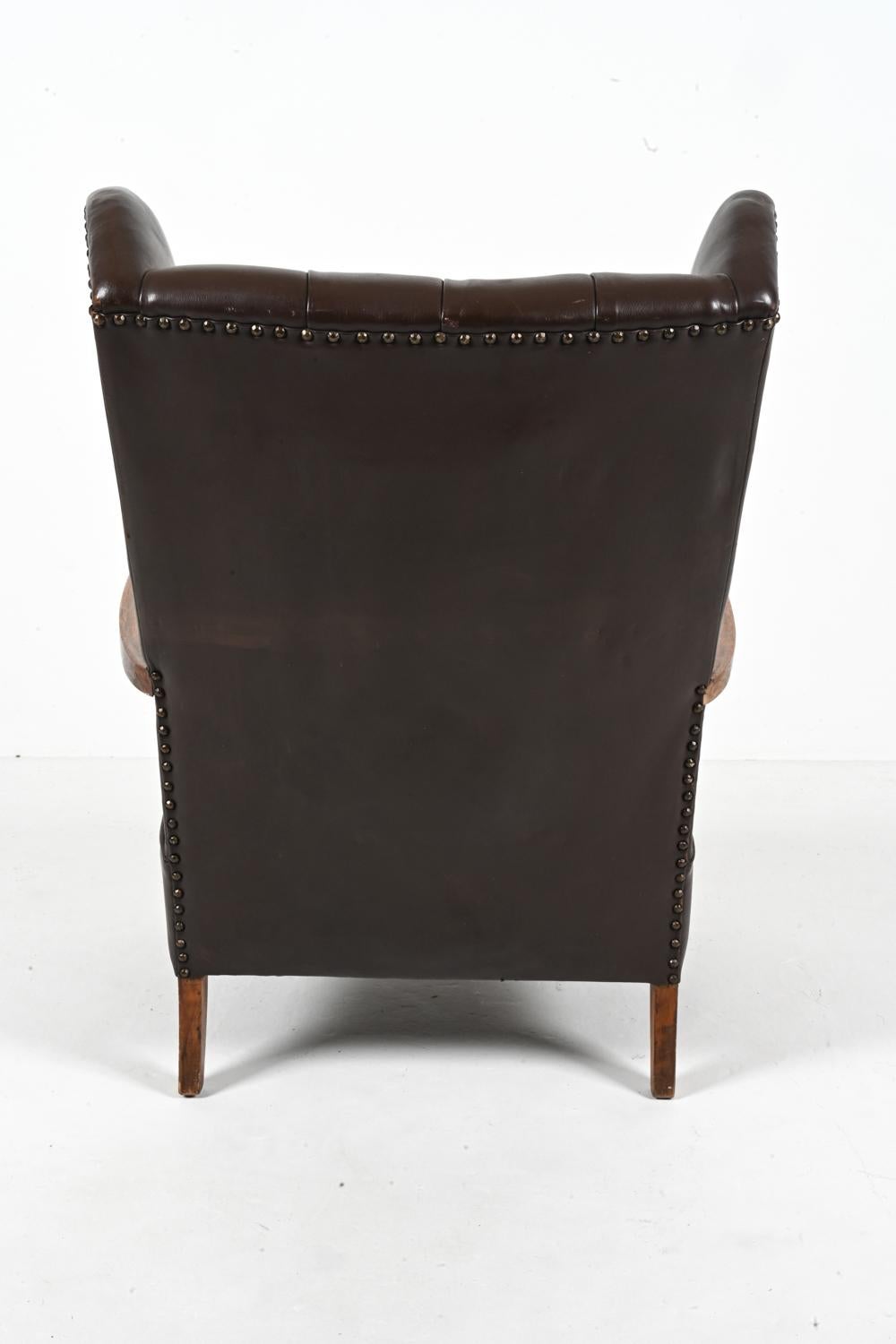 Fritz Hansen Model 1582 Wingback Lounge Chair in Beech & Leather, c. 1940's For Sale 6