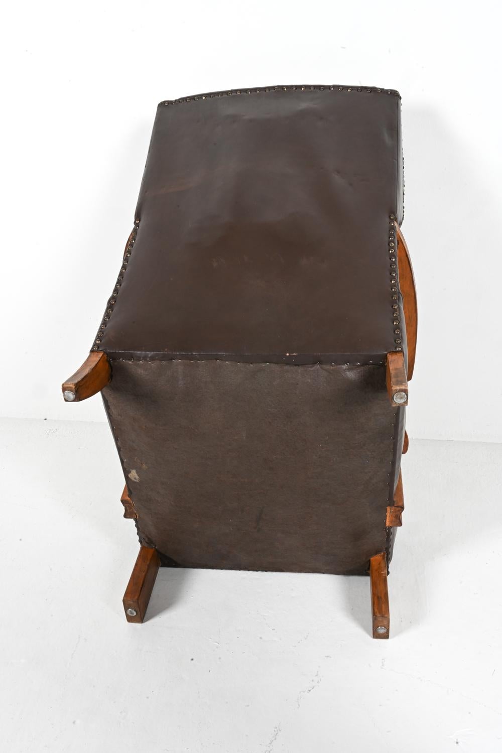 Fritz Hansen Model 1582 Wingback Lounge Chair in Beech & Leather, c. 1940's For Sale 9