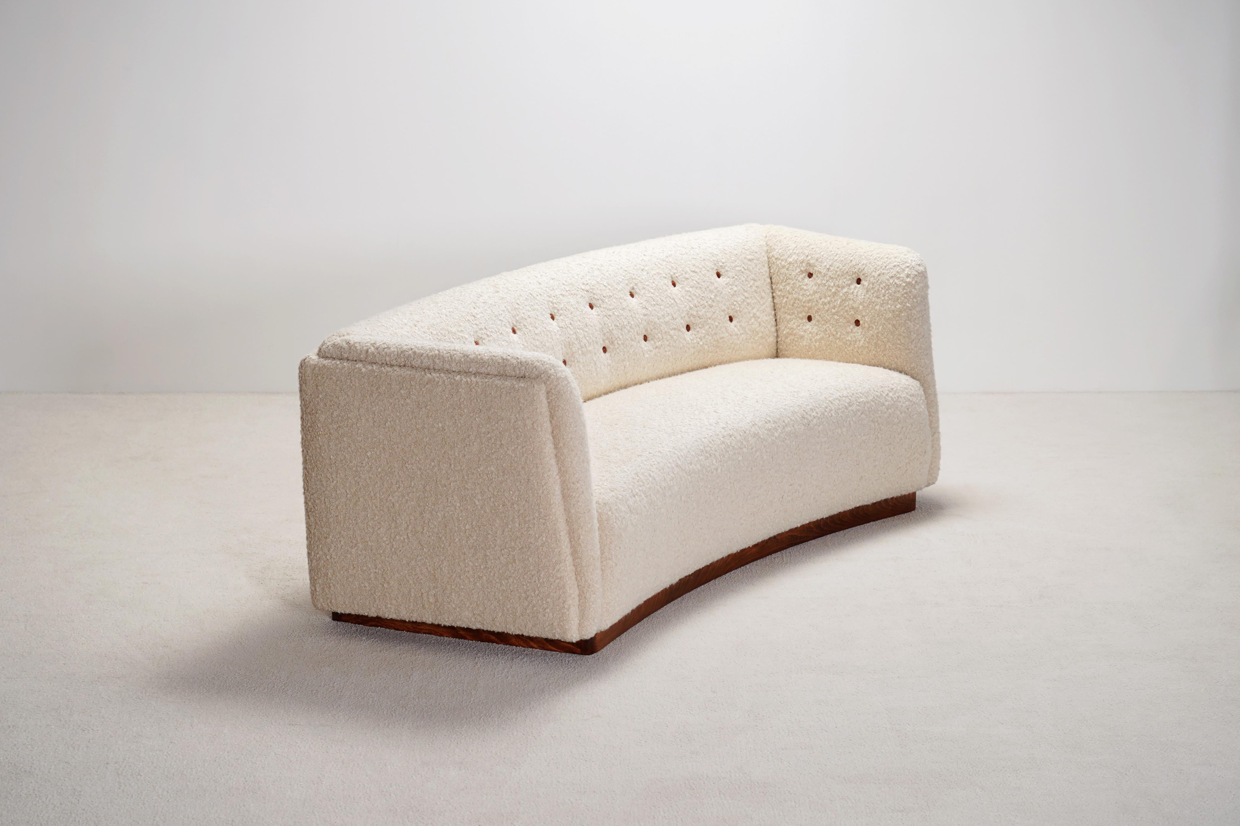 Danish Fritz Hansen Model 1668 Three-Seat Sofa. Wool Bouclé Fabric. Circa 1940. For Sale