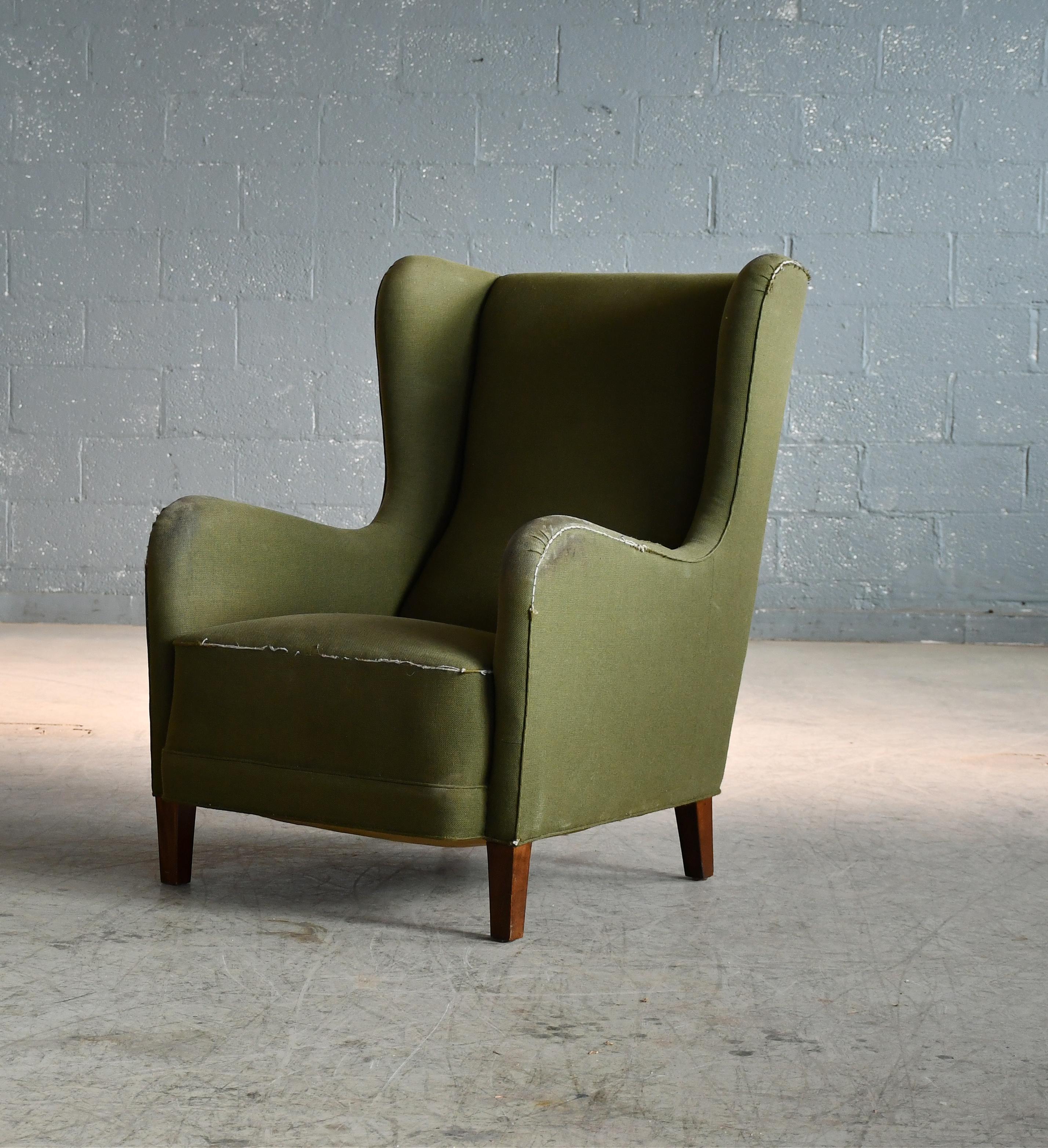 Mid-Century Modern Fritz Hansen Model 1669 Style Easy Chair, Denmark, 1940s