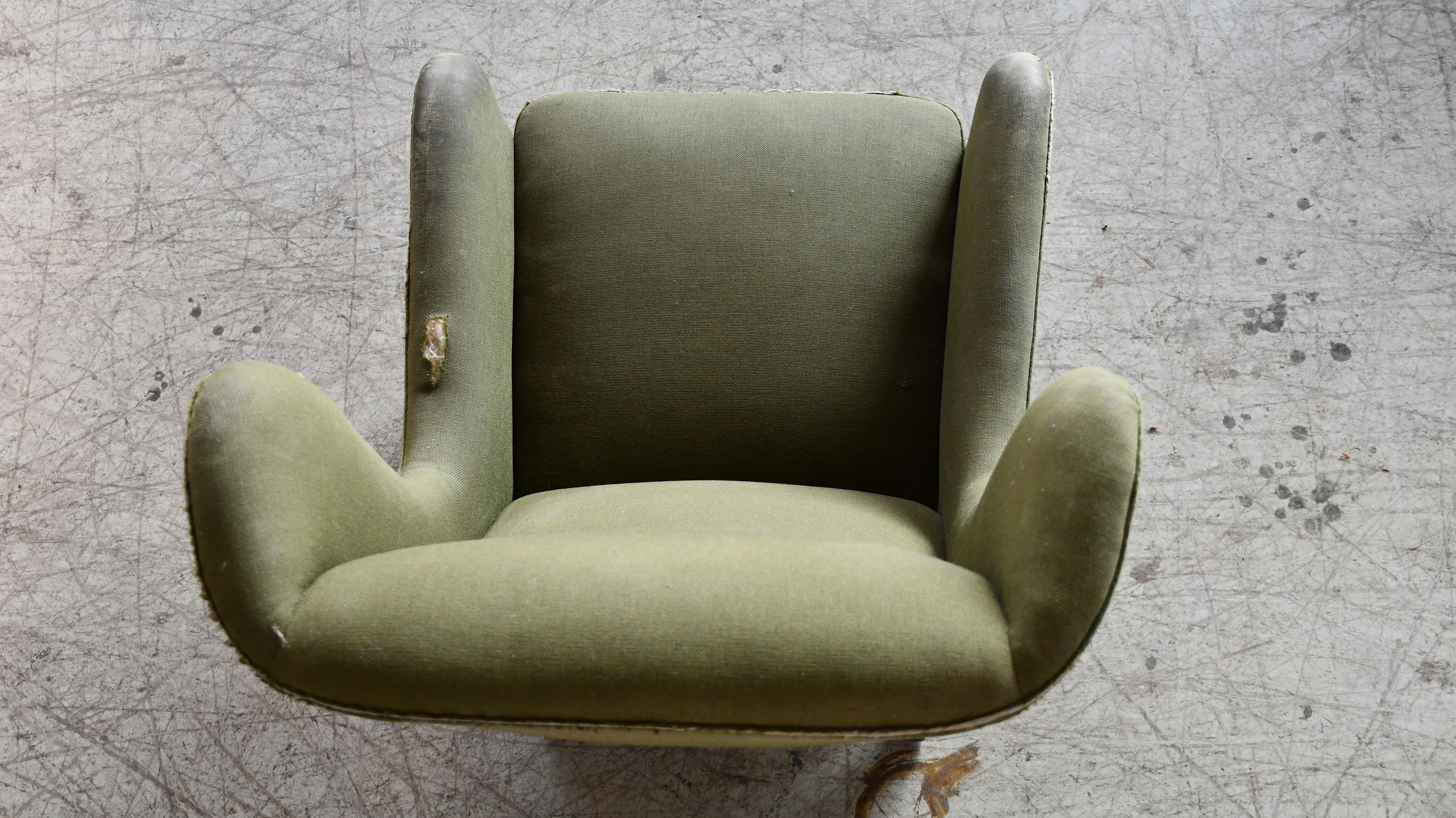 Wool Fritz Hansen Model 1669 Style Easy Chair, Denmark, 1940s