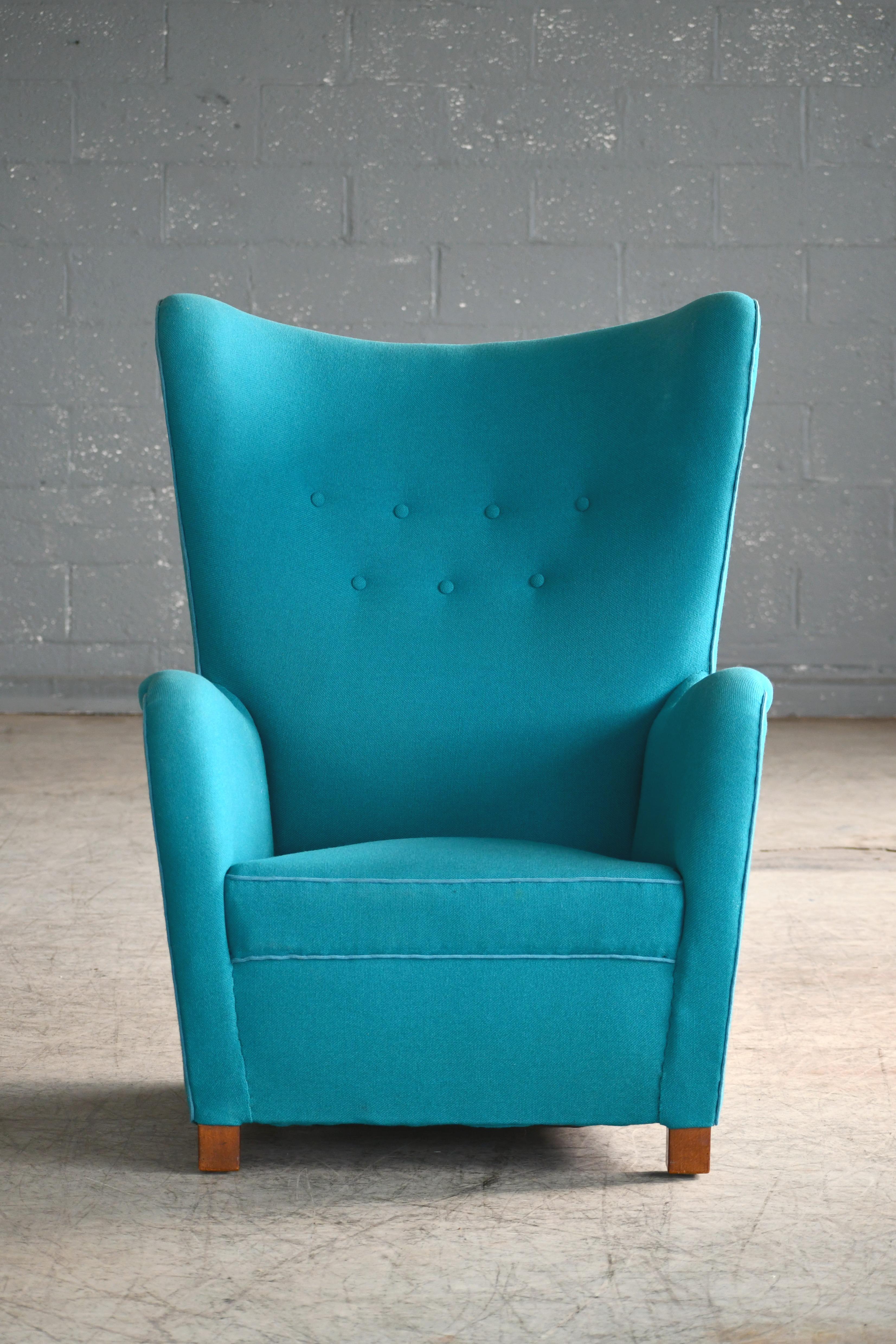 Mid-Century Modern Fritz Hansen Model 1672 High Back Lounge Chair Danish Midcentury, 1940s