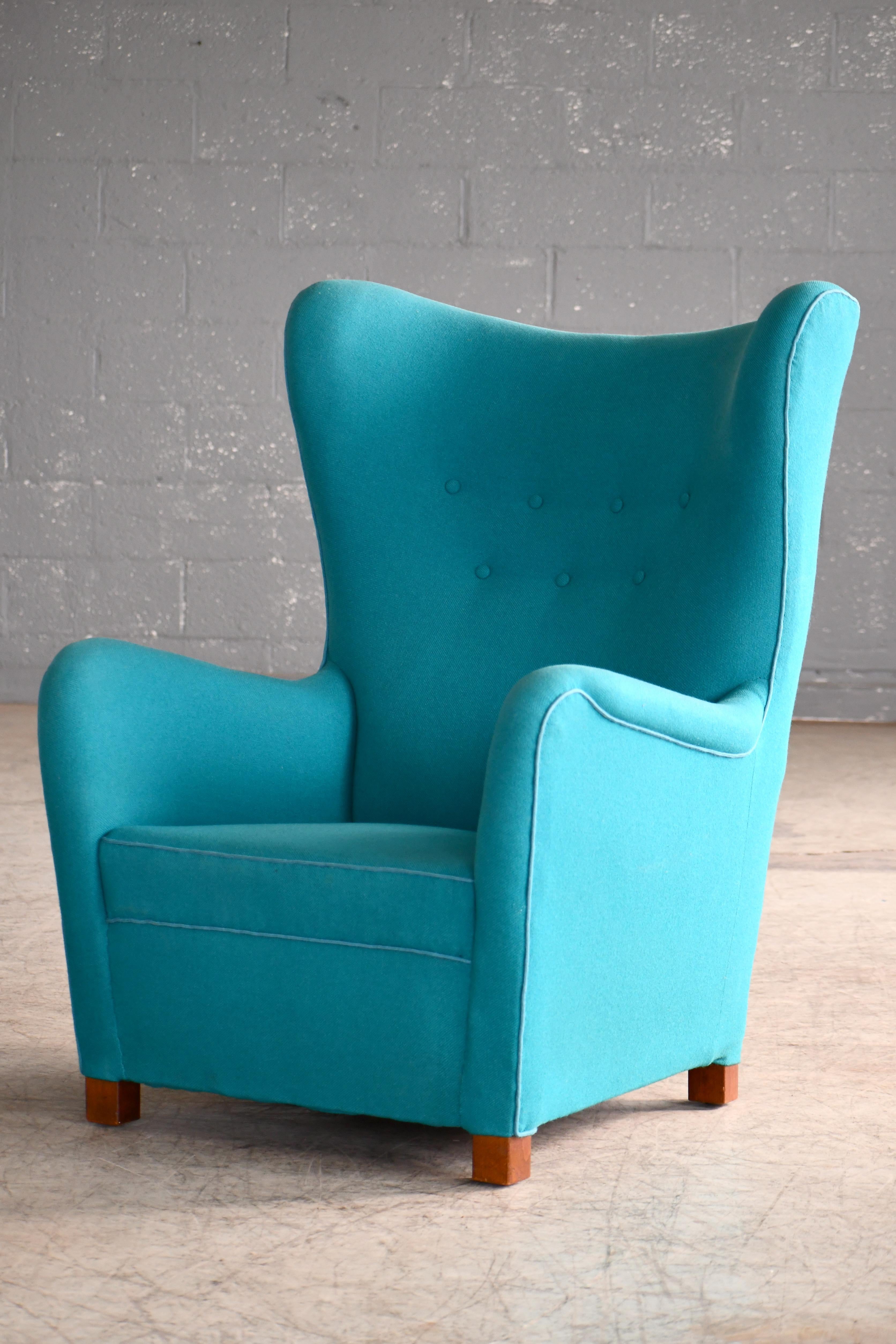 Fritz Hansen Model 1672 High Back Lounge Chair Danish Midcentury, 1940s In Good Condition In Bridgeport, CT