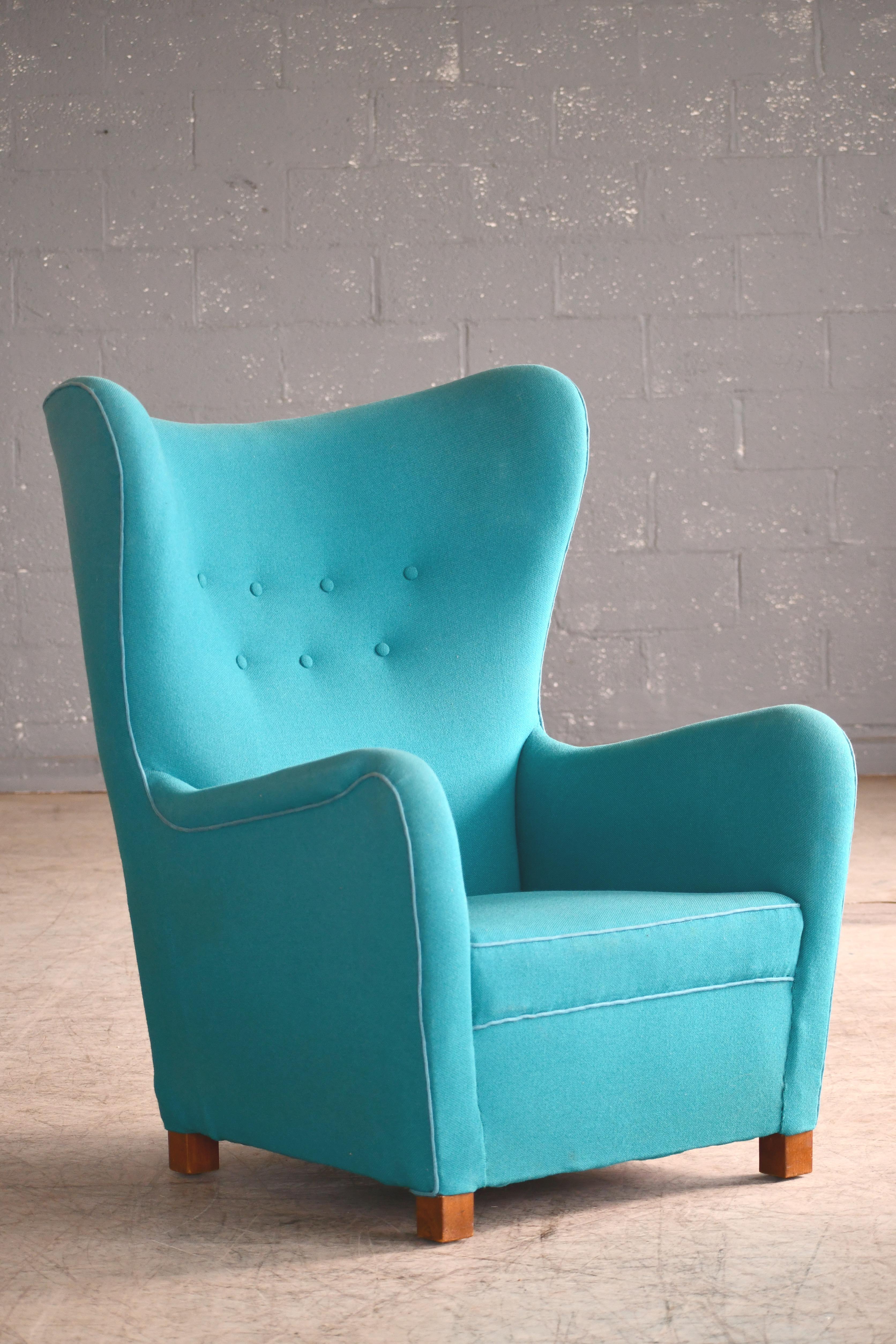 Mid-20th Century Fritz Hansen Model 1672 High Back Lounge Chair Danish Midcentury, 1940s