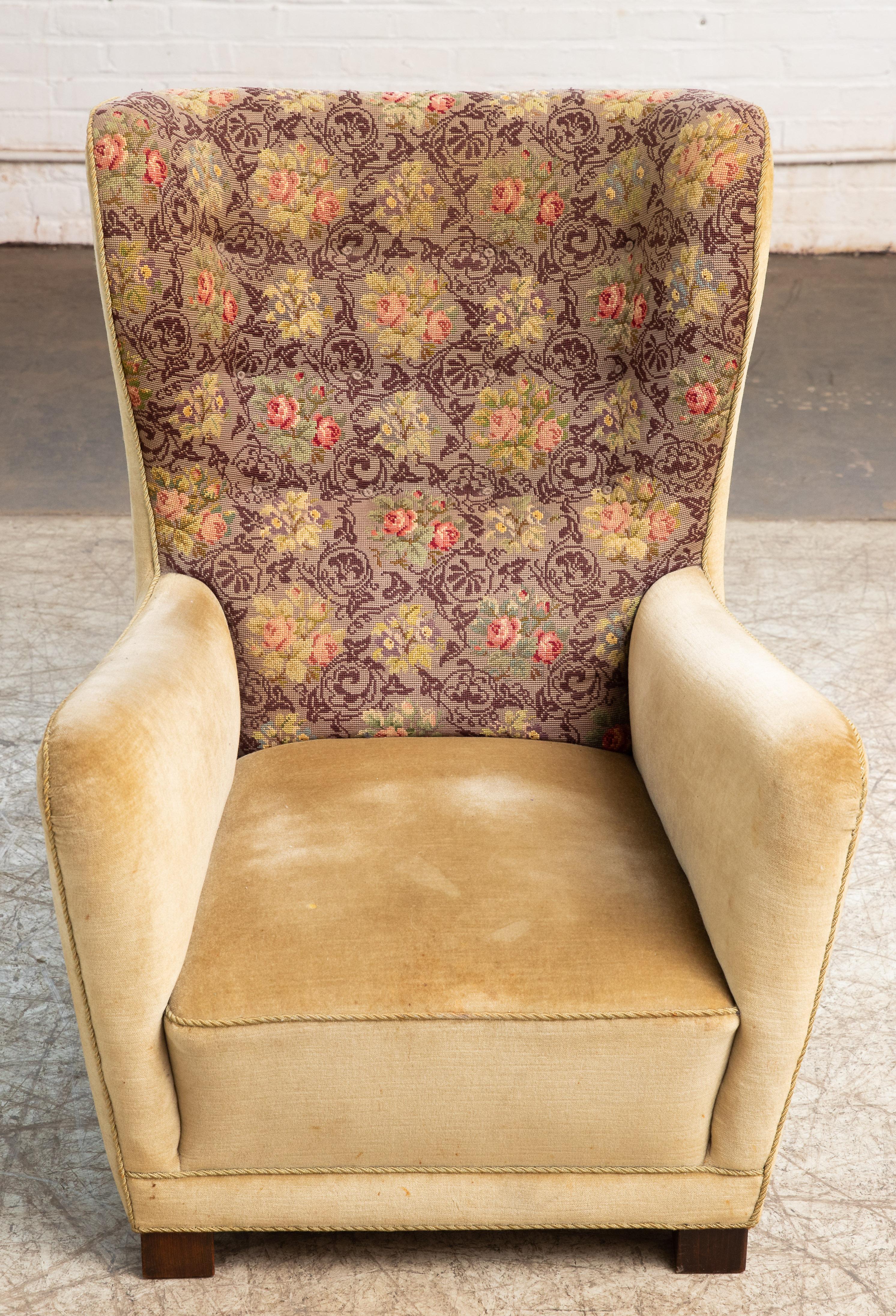 Fritz Hansen Model 1672 High Back Mohair Lounge Chair Danish Midcentury, 1940s 5