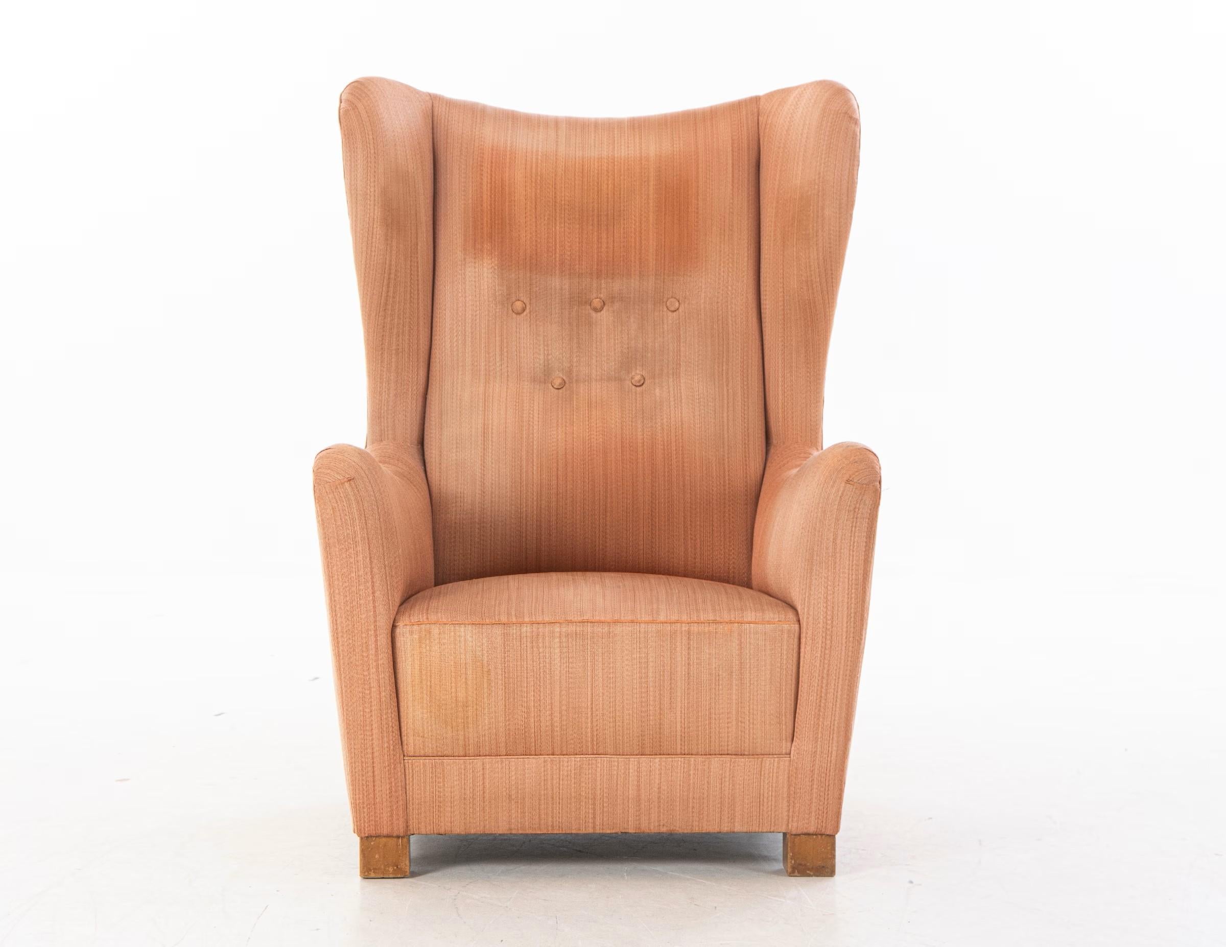 Mid-Century Modern Chaise longue en mohair à haut dossier Model No 1672 de Fritz Hansen, milieu du siècle dernier, Danemark, années 1940 en vente