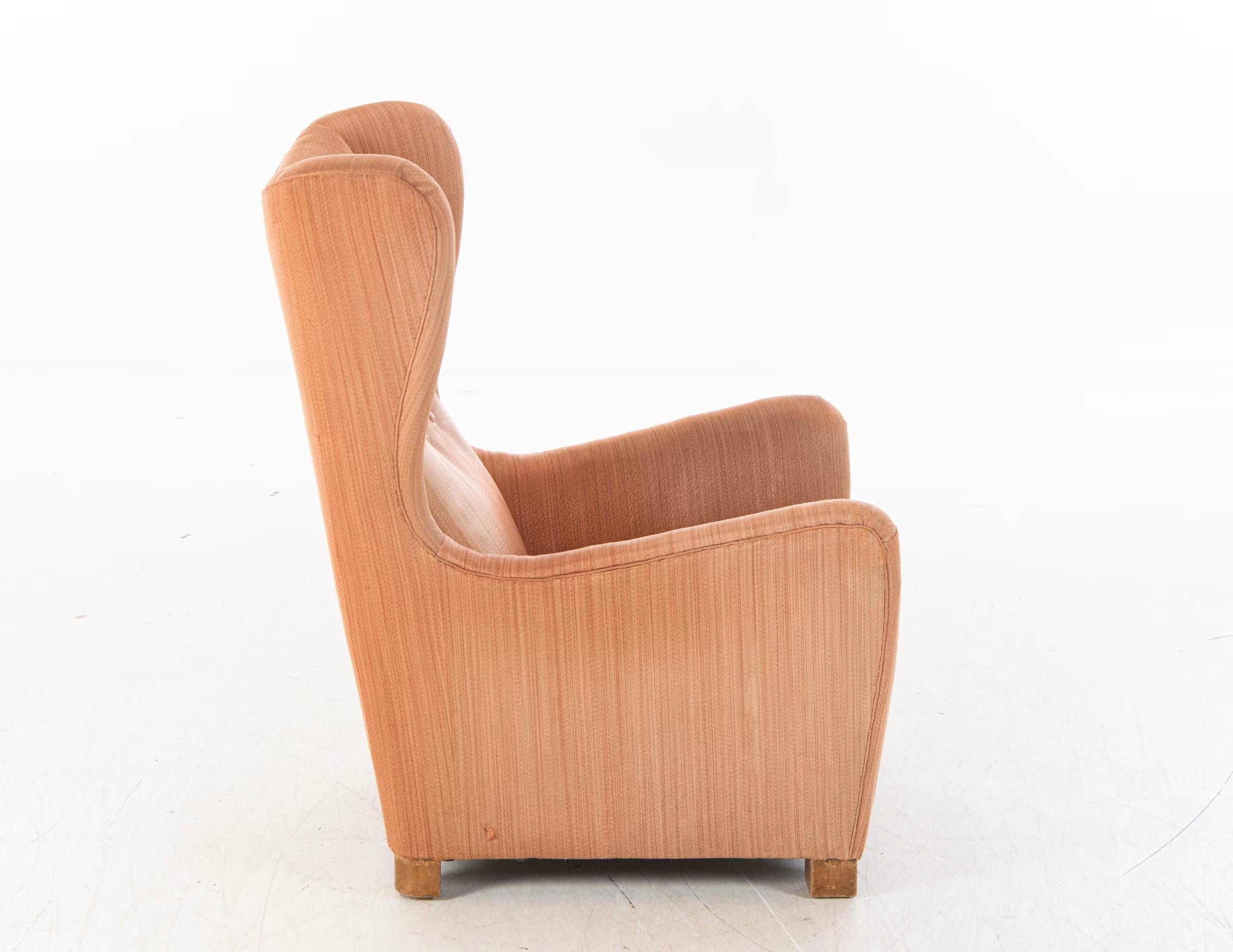 Danois Chaise longue en mohair à haut dossier Model No 1672 de Fritz Hansen, milieu du siècle dernier, Danemark, années 1940 en vente