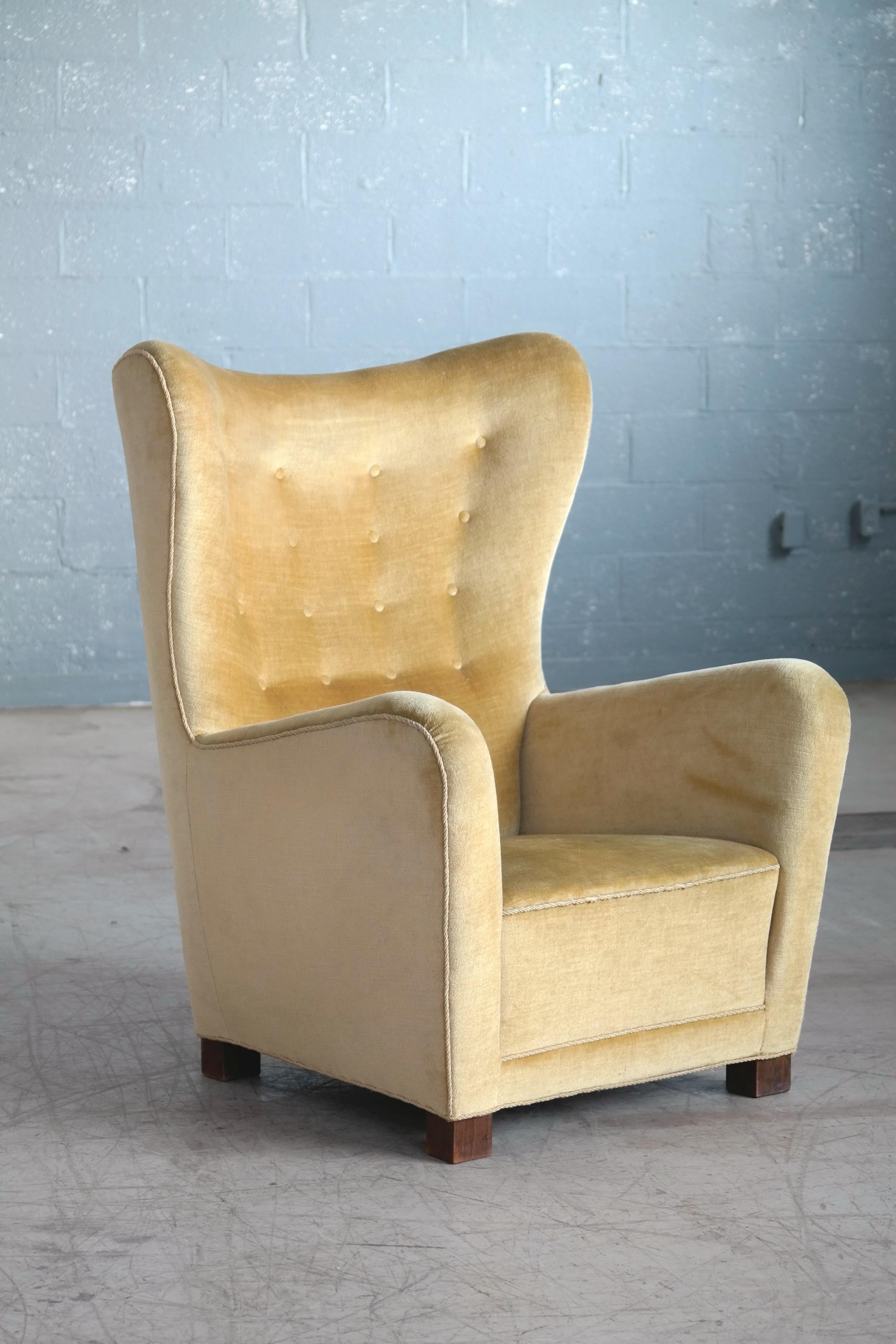 Mid-20th Century Fritz Hansen Model 1672 High Back Mohair Lounge Chair Danish Midcentury 1940s