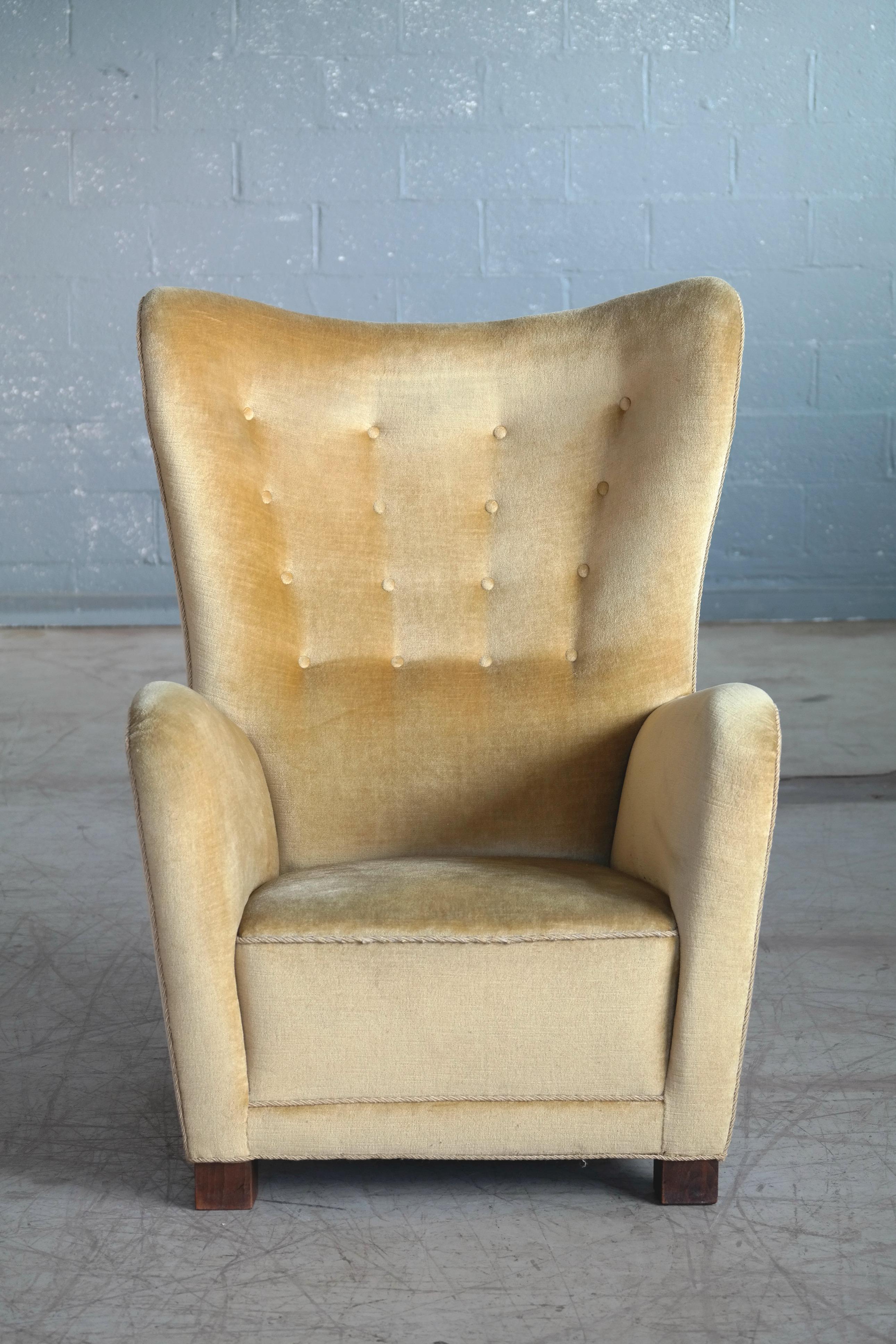 Fritz Hansen Model 1672 High Back Mohair Lounge Chair Danish Midcentury 1940s 1