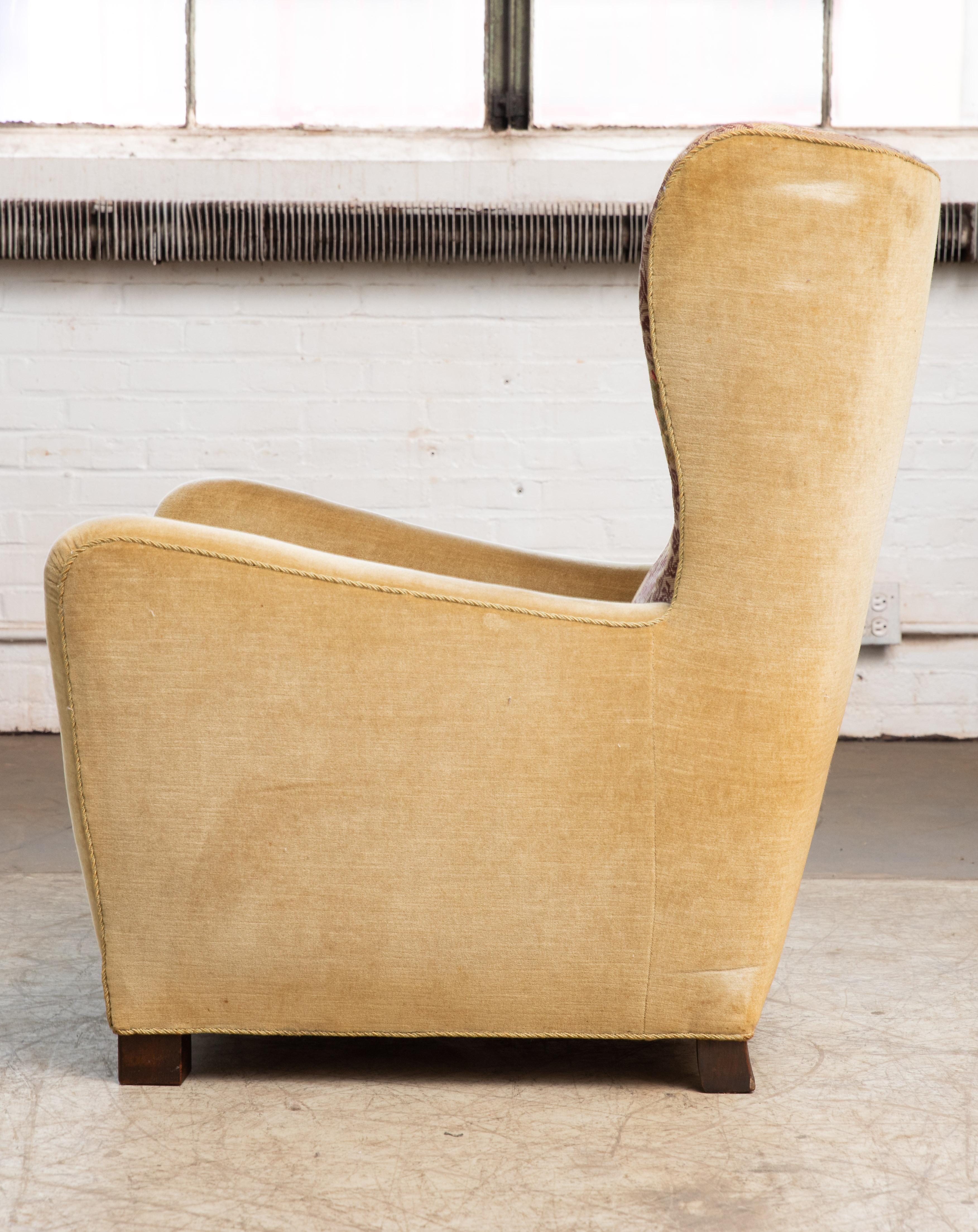 Fritz Hansen Model 1672 High Back Mohair Lounge Chair Danish Midcentury, 1940s 1