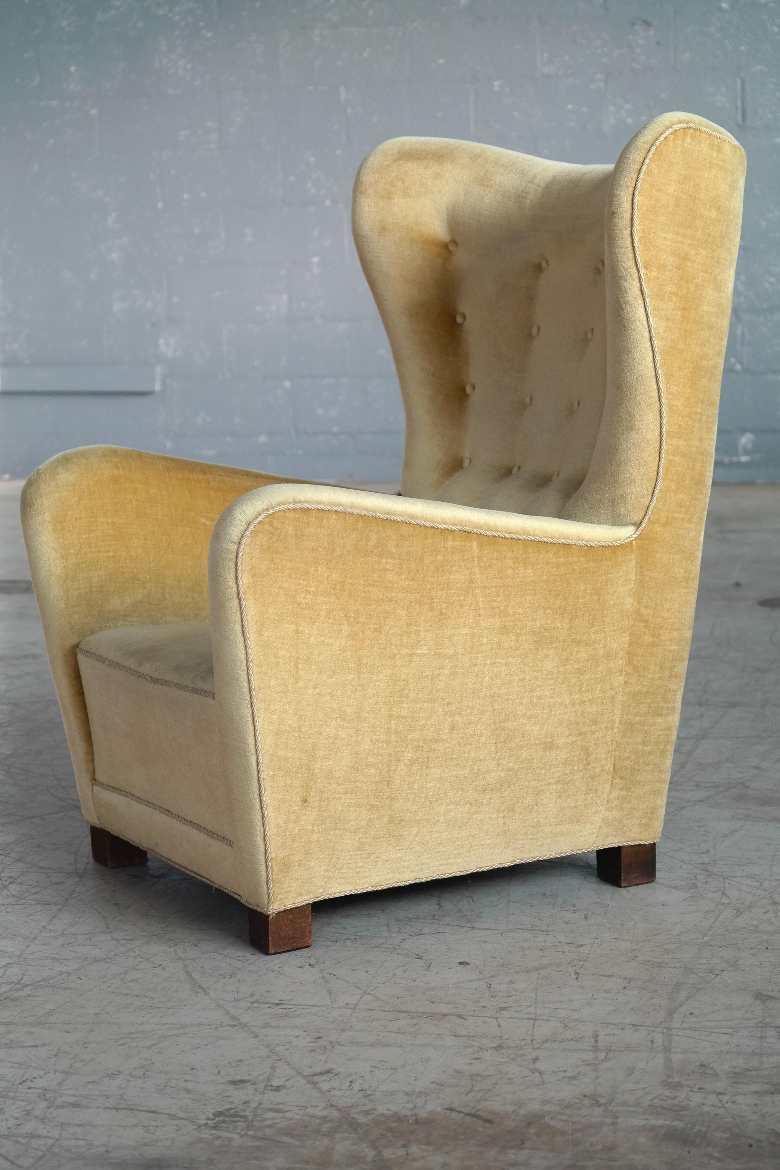 Fritz Hansen Model 1672 High Back Mohair Lounge Chair Danish Midcentury 1940s 2