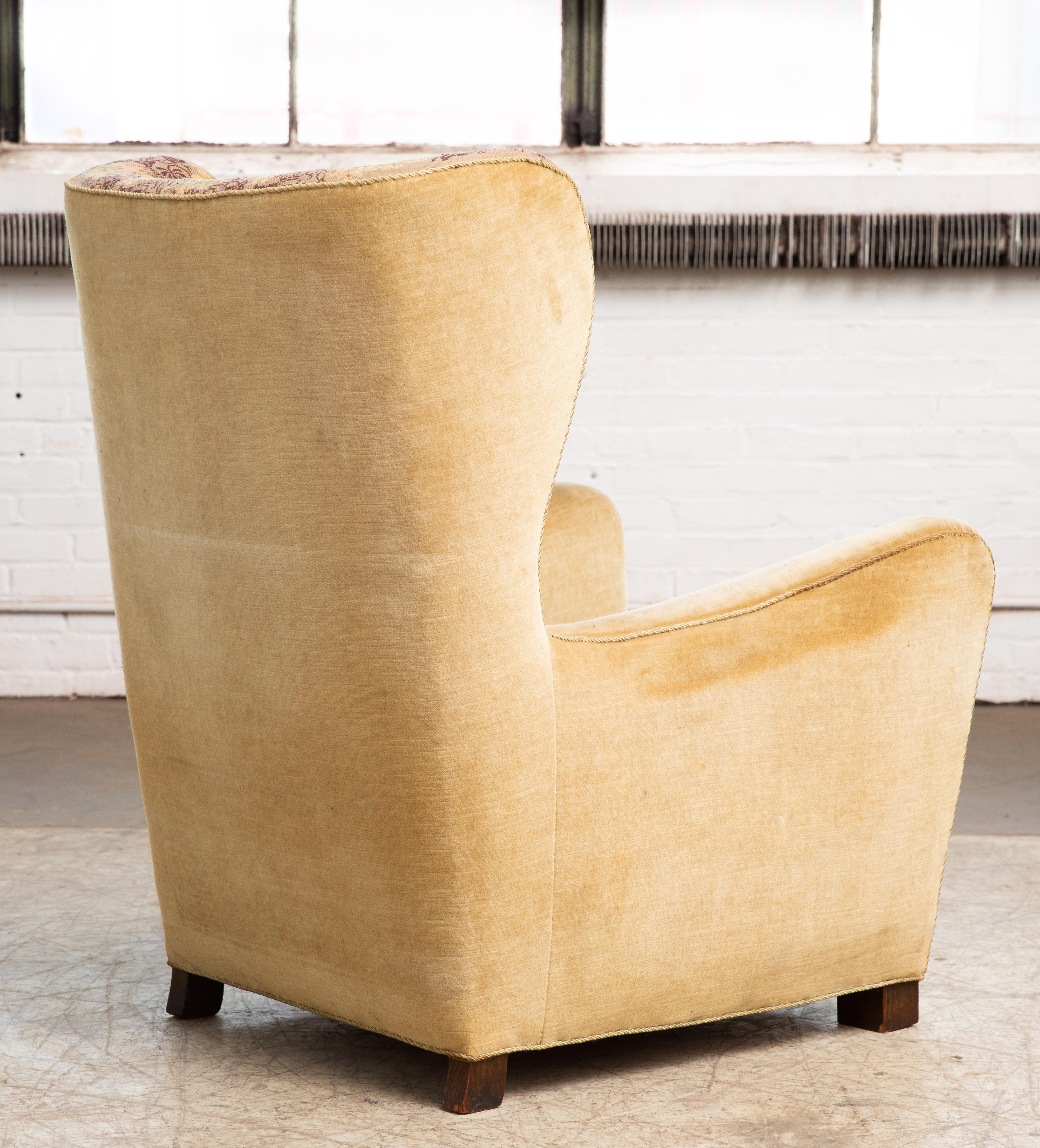 Fritz Hansen Model 1672 High Back Mohair Lounge Chair Danish Midcentury, 1940s 3