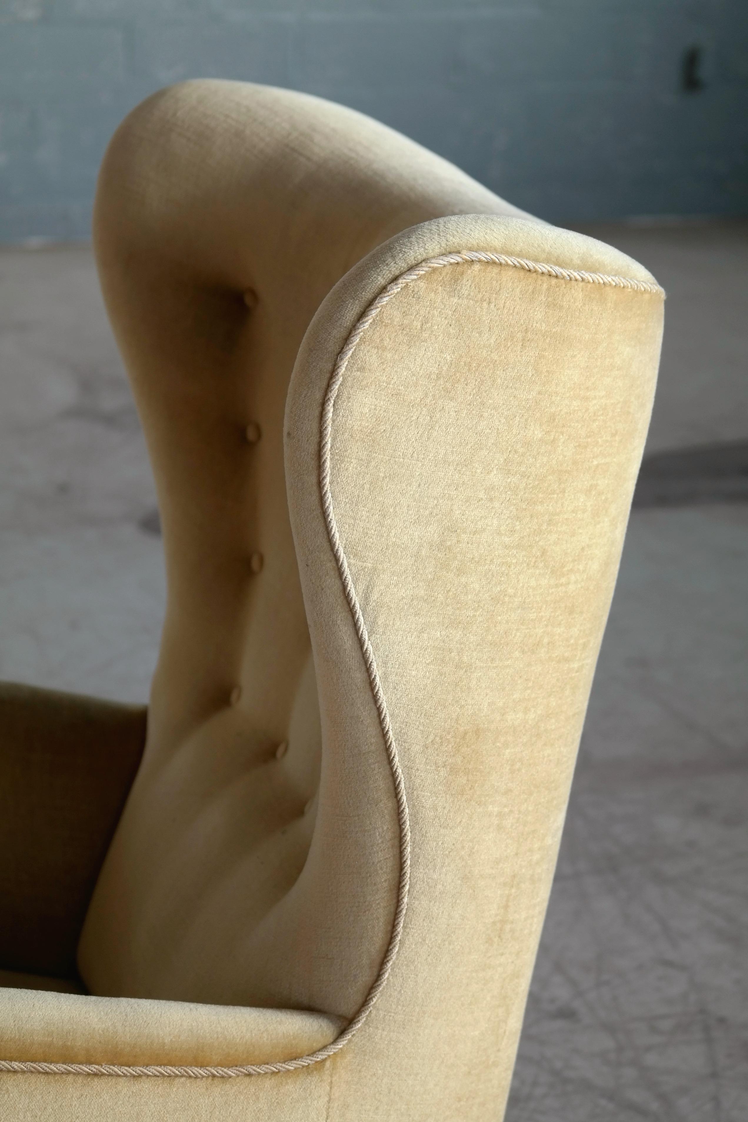 Fritz Hansen Model 1672 High Back Mohair Lounge Chair Danish Midcentury 1940s 4