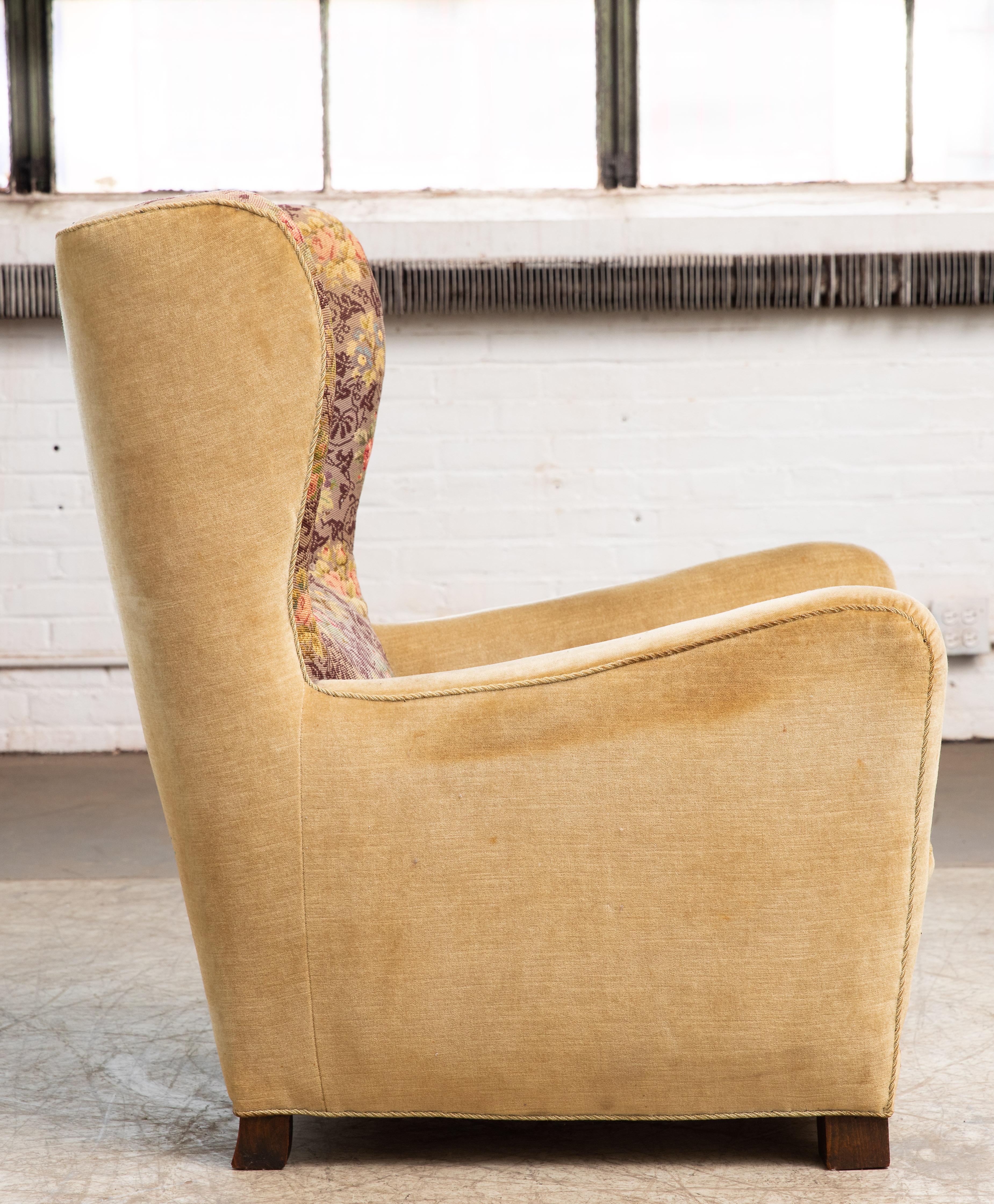 Fritz Hansen Model 1672 High Back Mohair Lounge Chair Danish Midcentury, 1940s 4