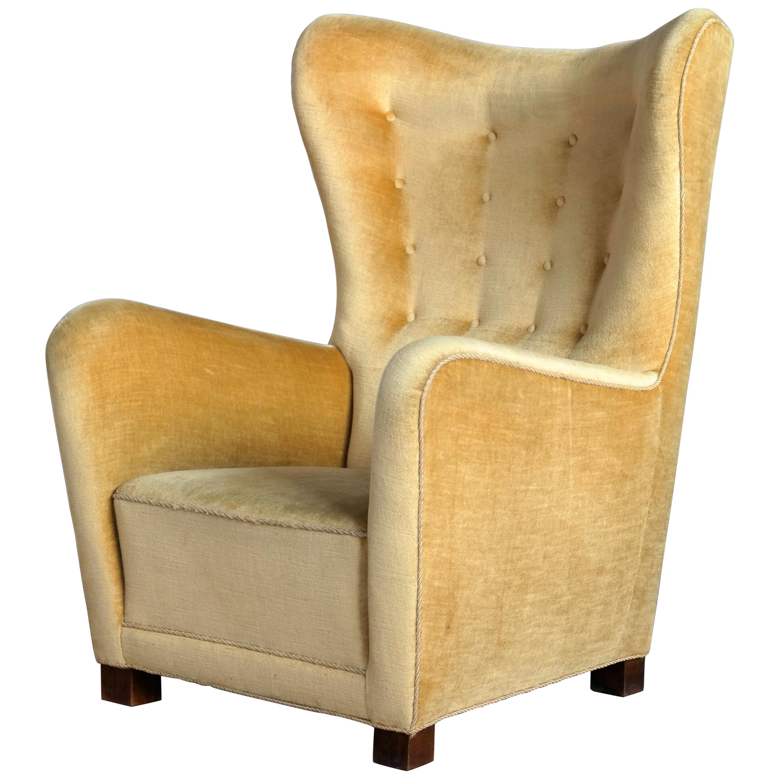 Fritz Hansen Model 1672 High Back Mohair Lounge Chair Danish Midcentury 1940s