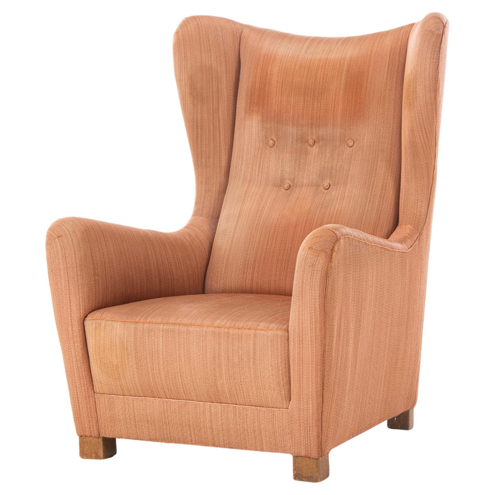 Chaise longue en mohair à haut dossier Model No 1672 de Fritz Hansen, milieu du siècle dernier, Danemark, années 1940