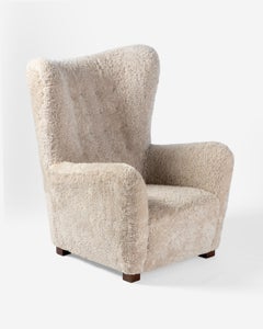 Silla de orejas de piel de oveja Fritz Hansen Modelo 1672, años 40