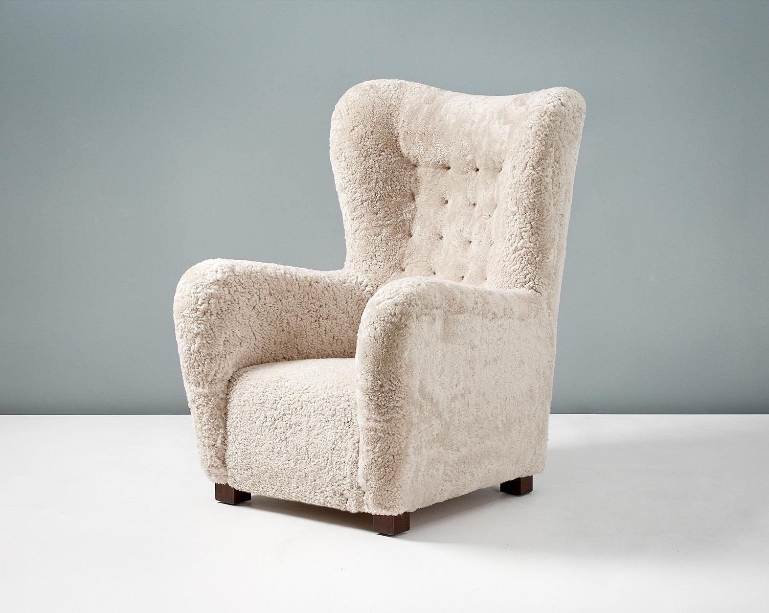 Fritz Hansen Modell 1672, Ohrensessel aus Schafsleder, 1940er-Jahre (Mitte des 20. Jahrhunderts) im Angebot