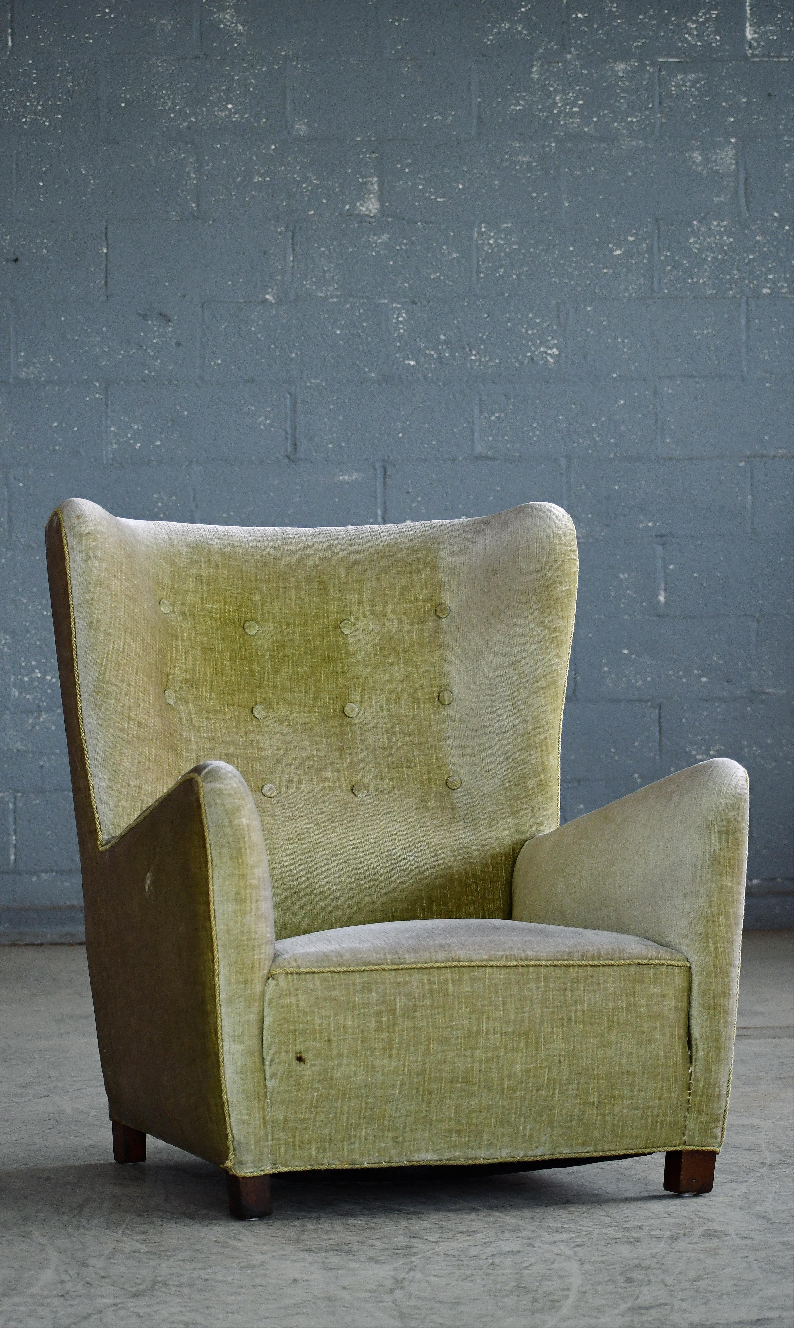 Mid-Century Modern Fritz Hansen Model 1672 Style High Back Lounge Chair Danish, Mid-Century, 1940s