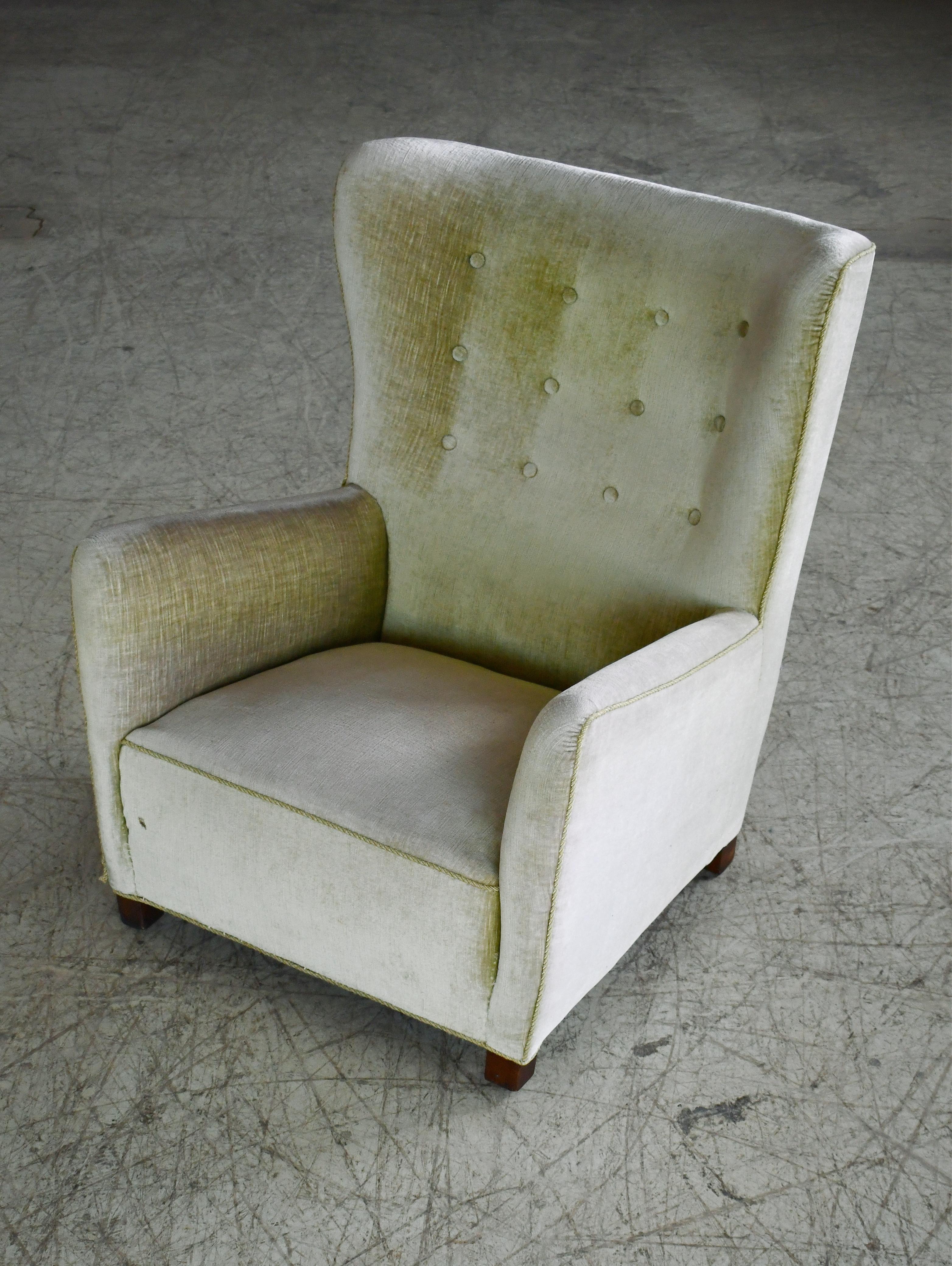 Fritz Hansen Model 1672 Style High Back Lounge Chair Danish, Mid-Century, 1940s 1