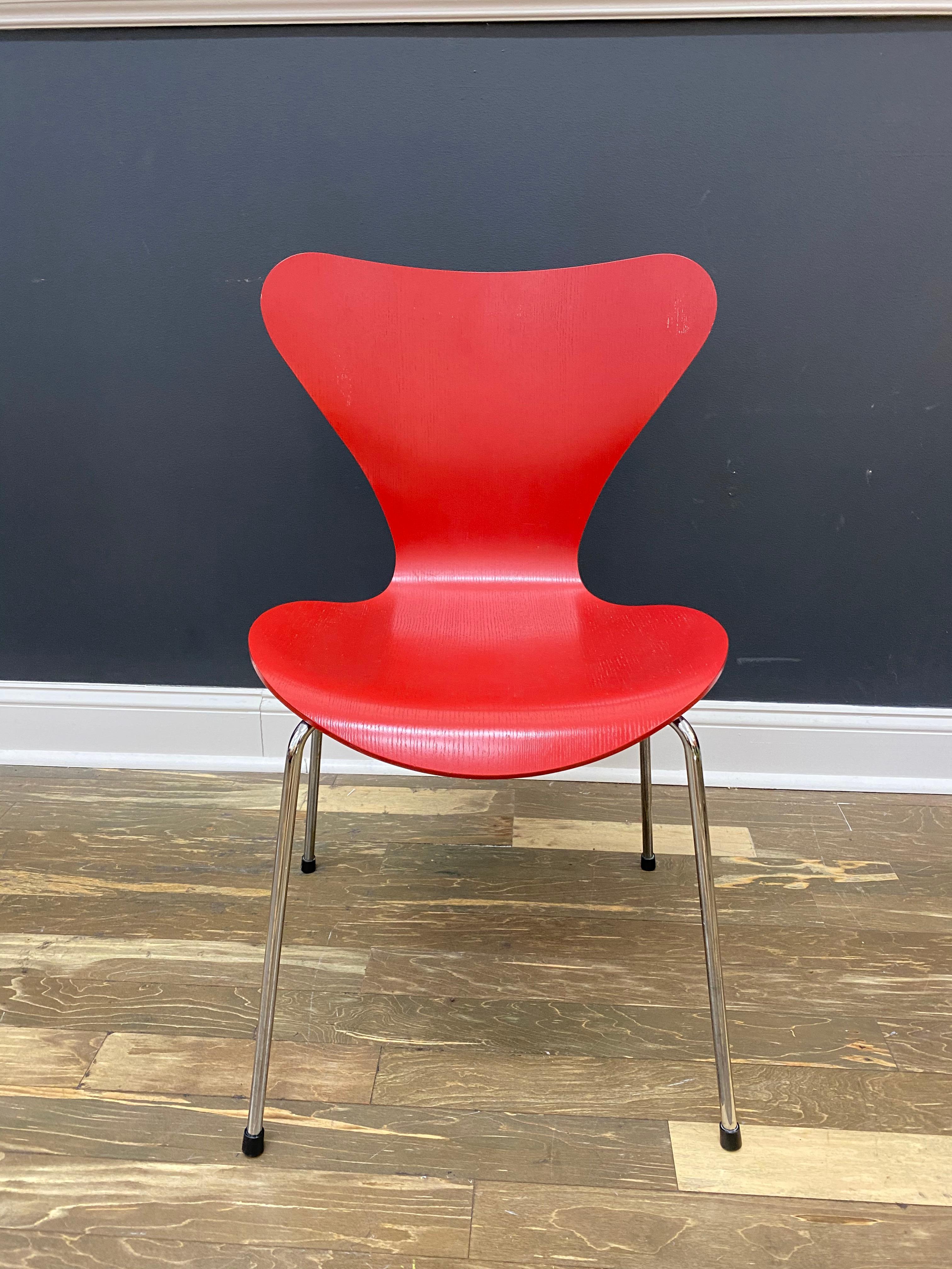 Painted Fritz Hansen Modern Series 7, Model 3017, Red Chair