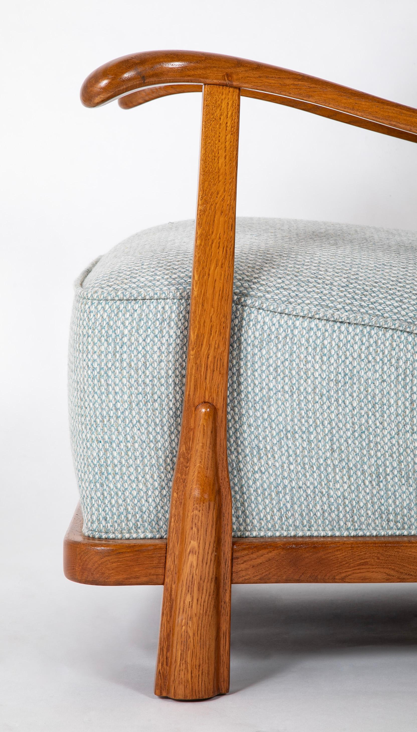 Fritz Hansen Oak Frame Upholstered Armchair For Sale 4