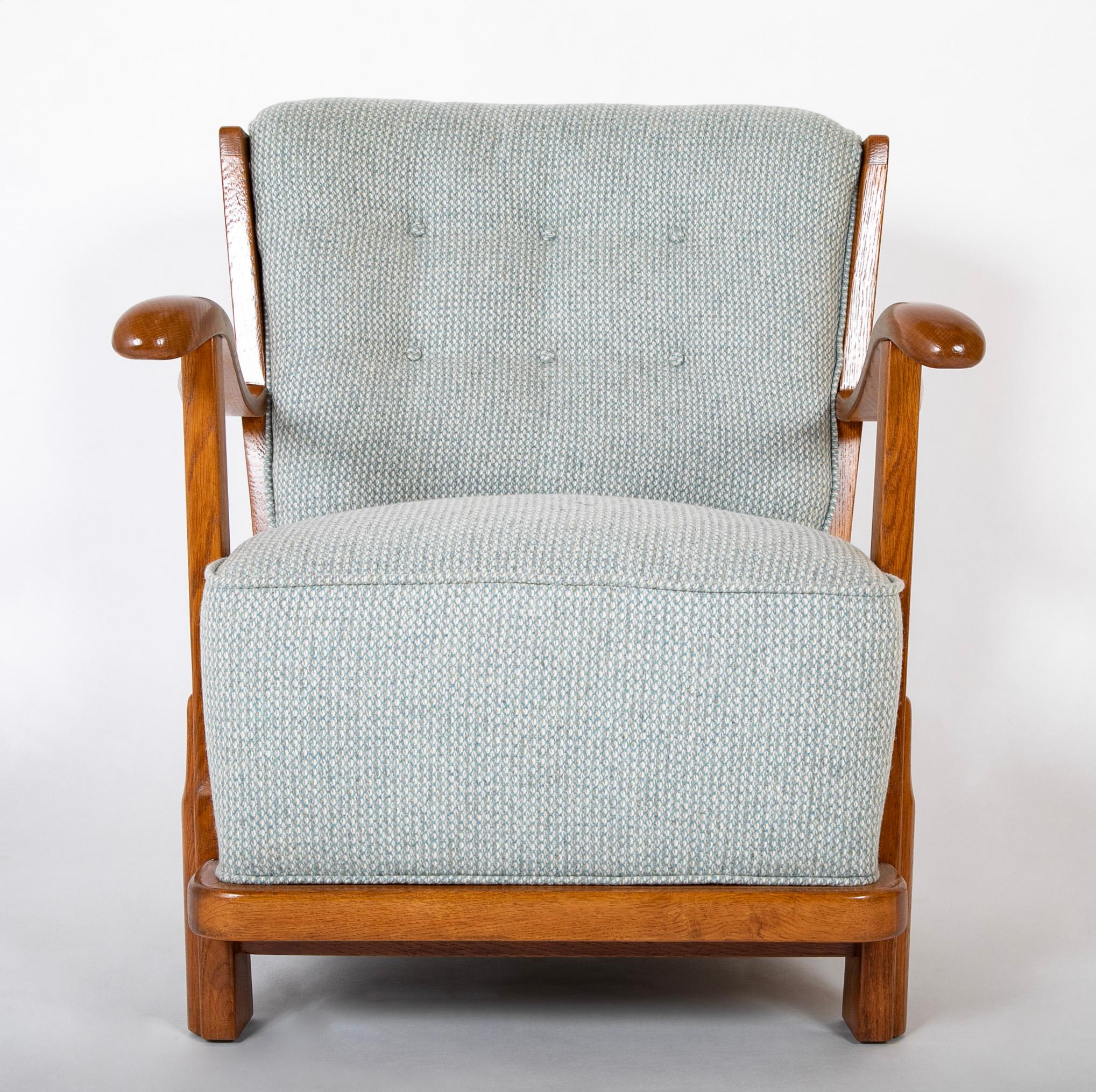 Danish Fritz Hansen Oak Frame Upholstered Armchair For Sale