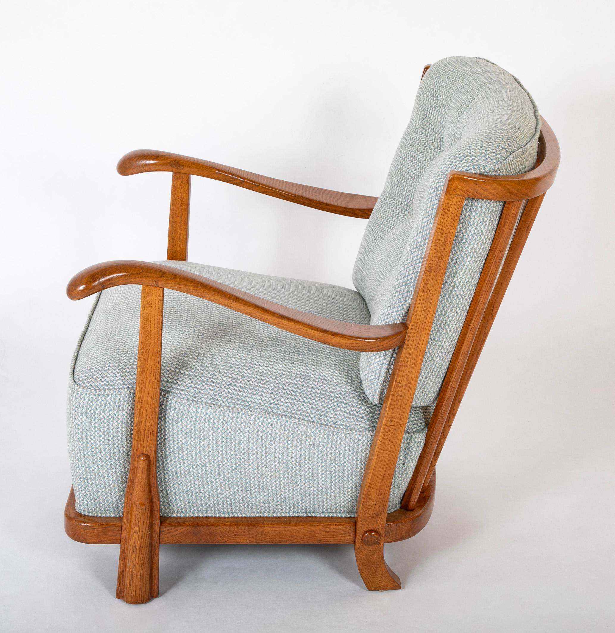 Mid-20th Century Fritz Hansen Oak Frame Upholstered Armchair For Sale