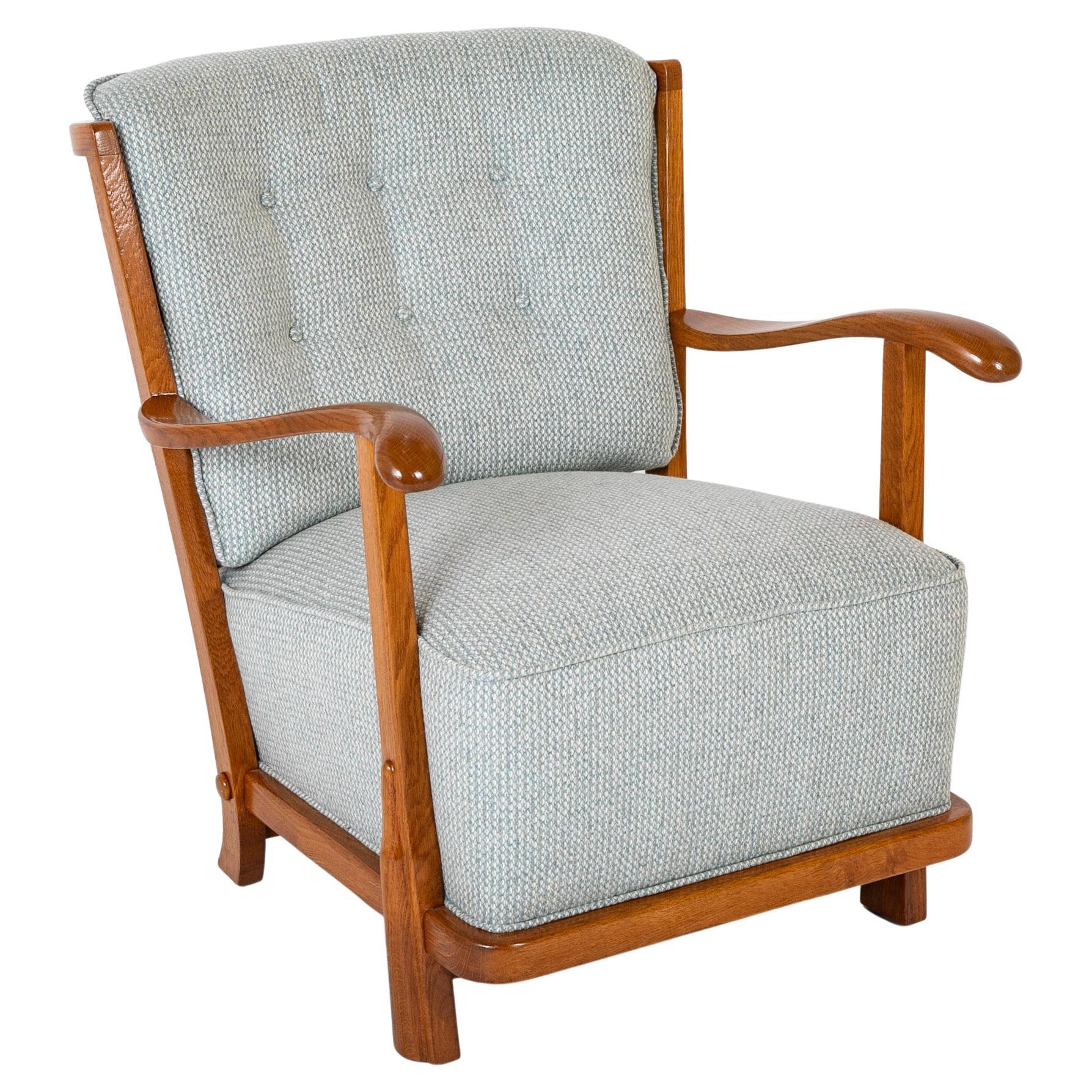 Fritz Hansen Oak Frame Upholstered Armchair For Sale