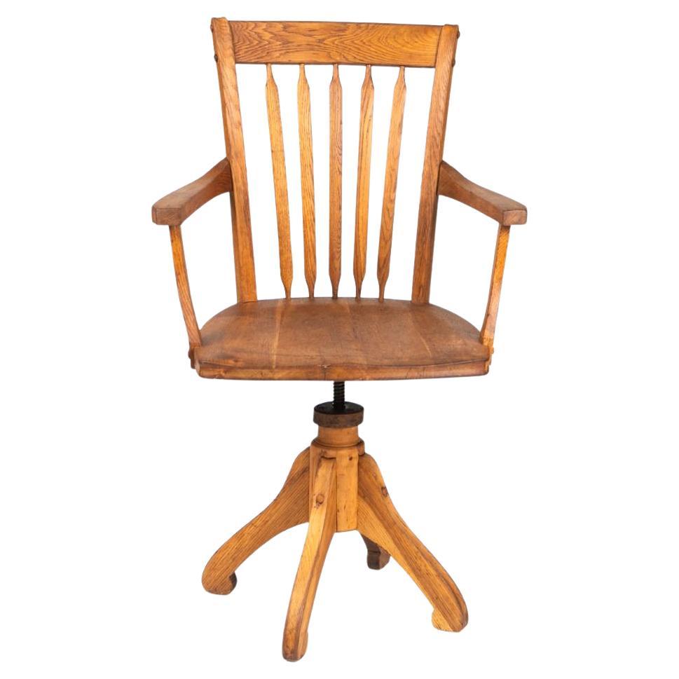 Fritz Hansen Oak Swivel Office Chair with Slatted Back