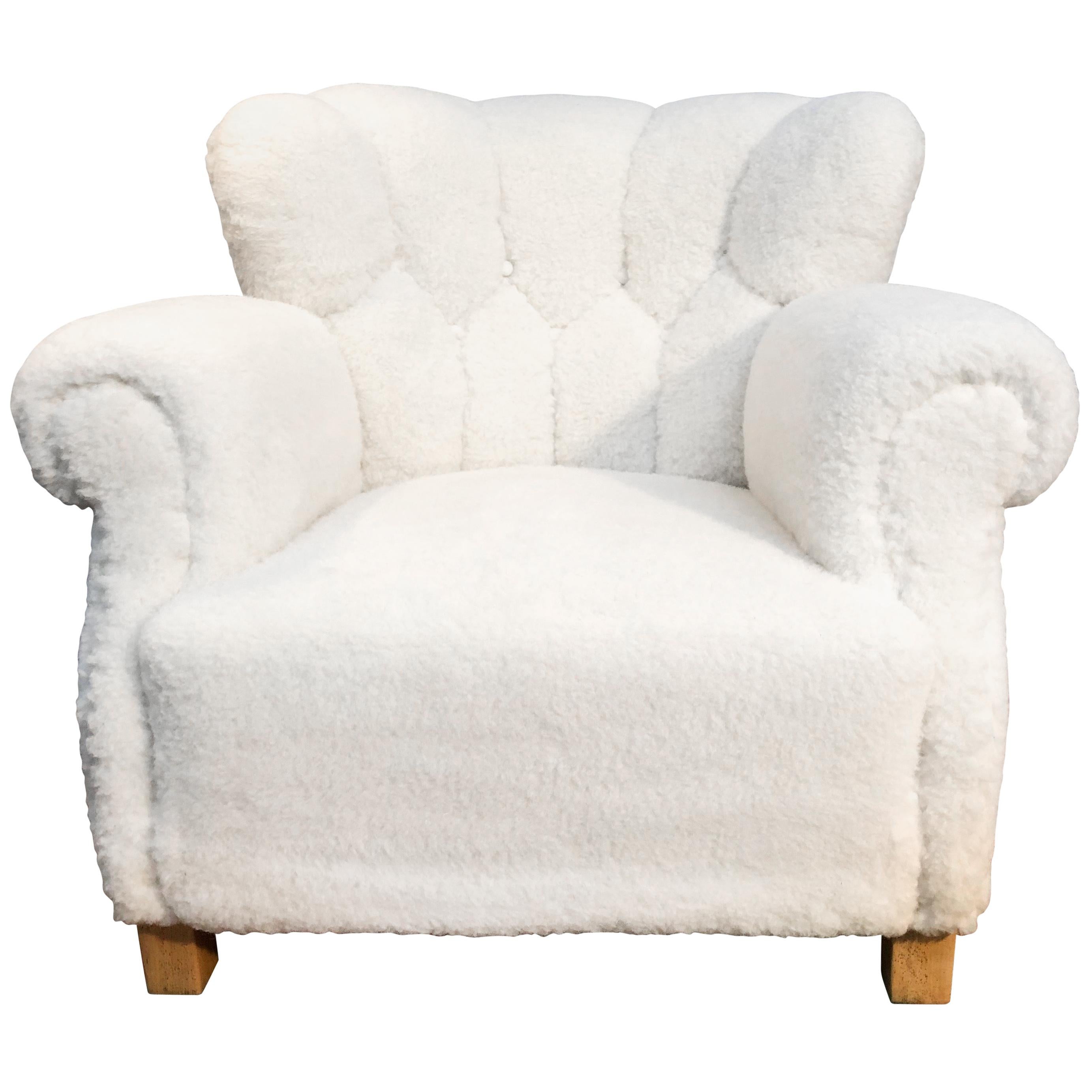 Fritz Hansen of Denmark Lounge Chair Modell 1518b aus den 1940er Jahren in Lambs Wool