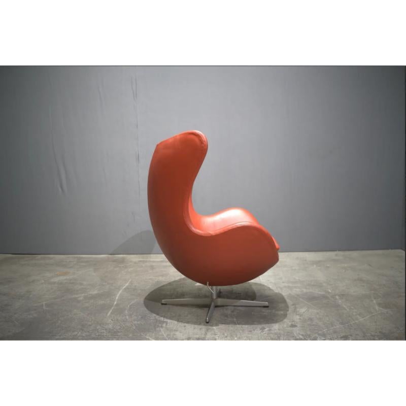 Danish Fritz Hansen Orange Leather Egg Chair by Arne Jacobsen