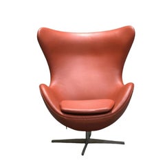 Fritz Hansen Orange Leather Egg Chair by Arne Jacobsen