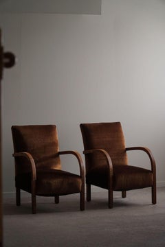 Fritz Hansen, Paar dänische geschwungene Art-Déco-Loungesessel, neu gepolstert, 1940er Jahre