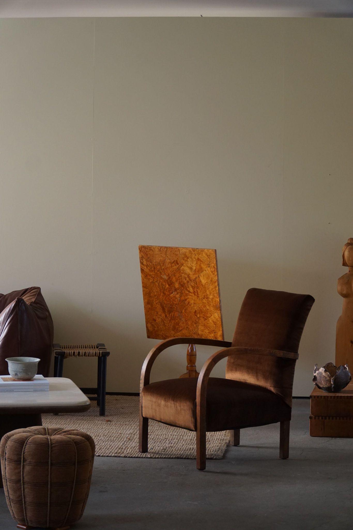 Fritz Hansen, Paar dänische geschwungene Art-Déco-Loungesessel, neu gepolstert, 1940er Jahre (Moderne der Mitte des Jahrhunderts) im Angebot