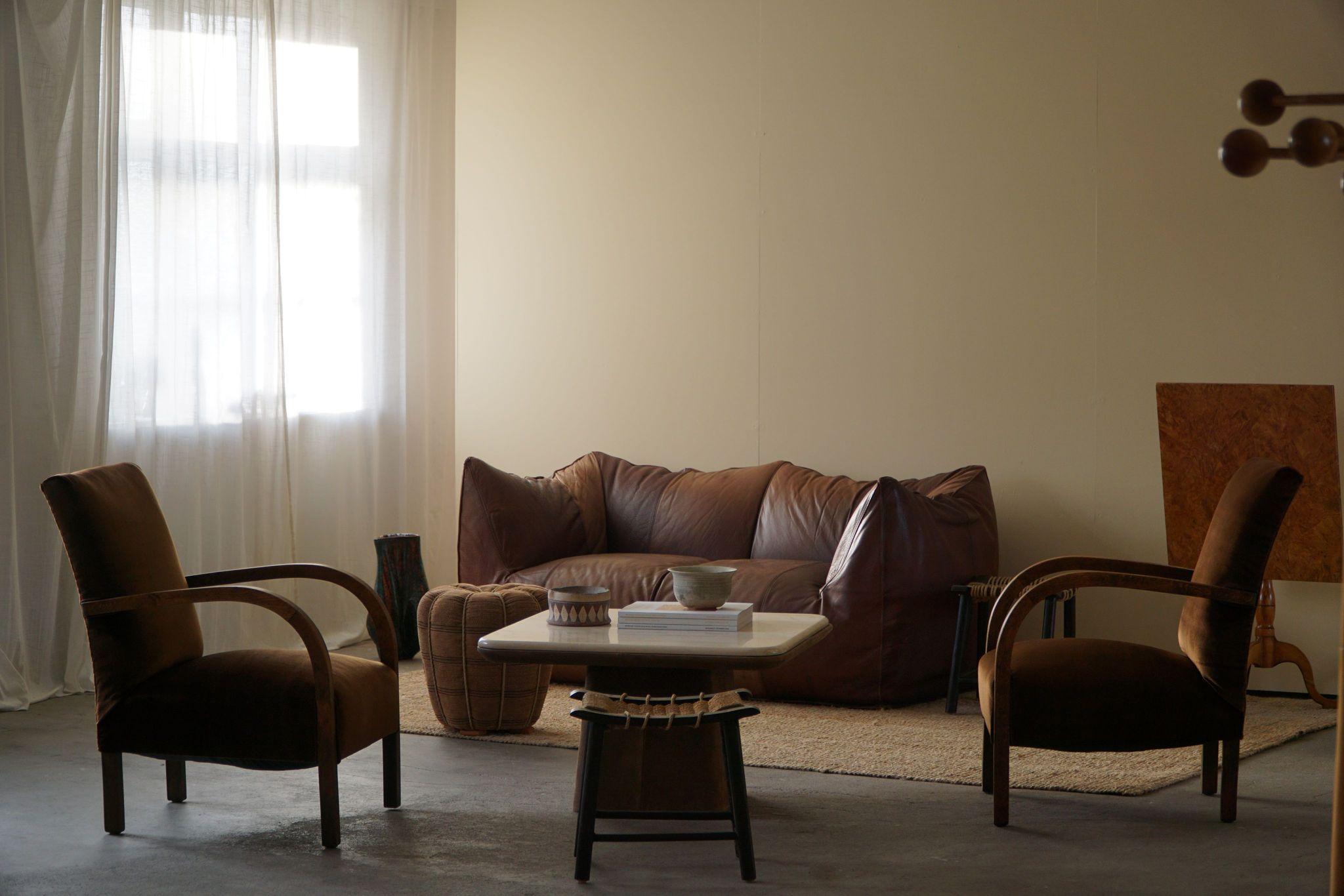 Fritz Hansen, Paar dänische geschwungene Art-Déco-Loungesessel, neu gepolstert, 1940er Jahre (Dänisch) im Angebot