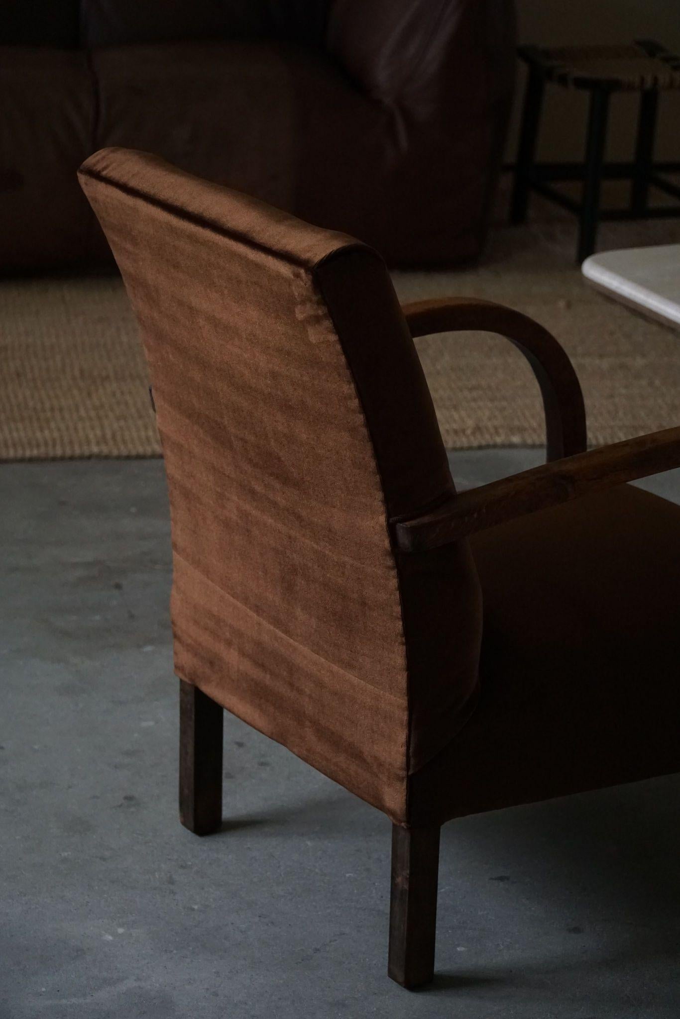 Fritz Hansen, Paar dänische geschwungene Art-Déco-Loungesessel, neu gepolstert, 1940er Jahre (Samt) im Angebot
