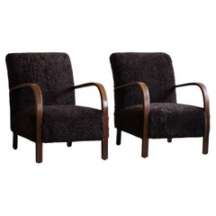 Fritz Hansen, Coppia di sedie da salotto danesi curve Art Deco, rivestite, anni '40