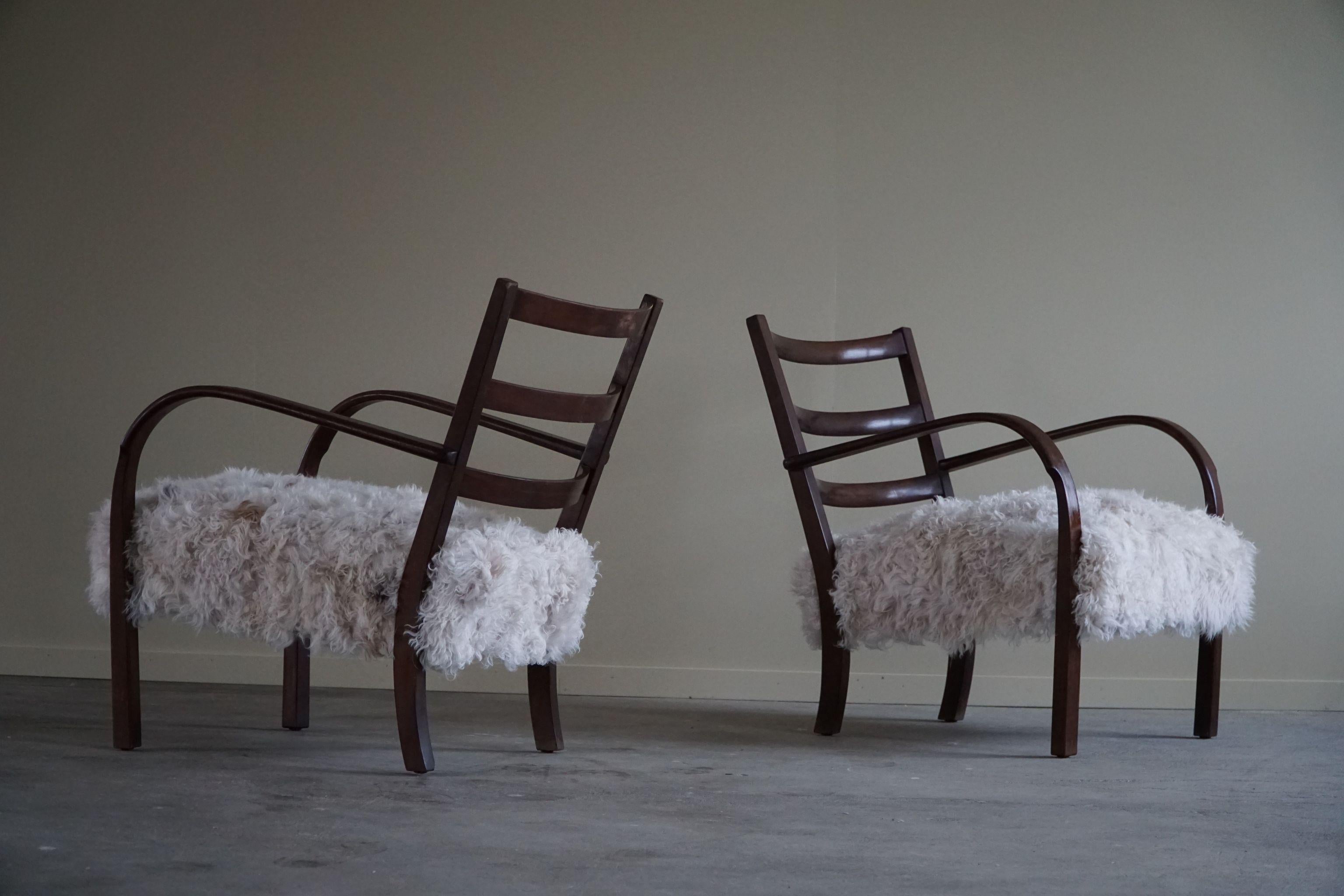 Fritz Hansen, Pair of Danish Modern Armchairs, Reupholstered in Lambswool, 1930s 1